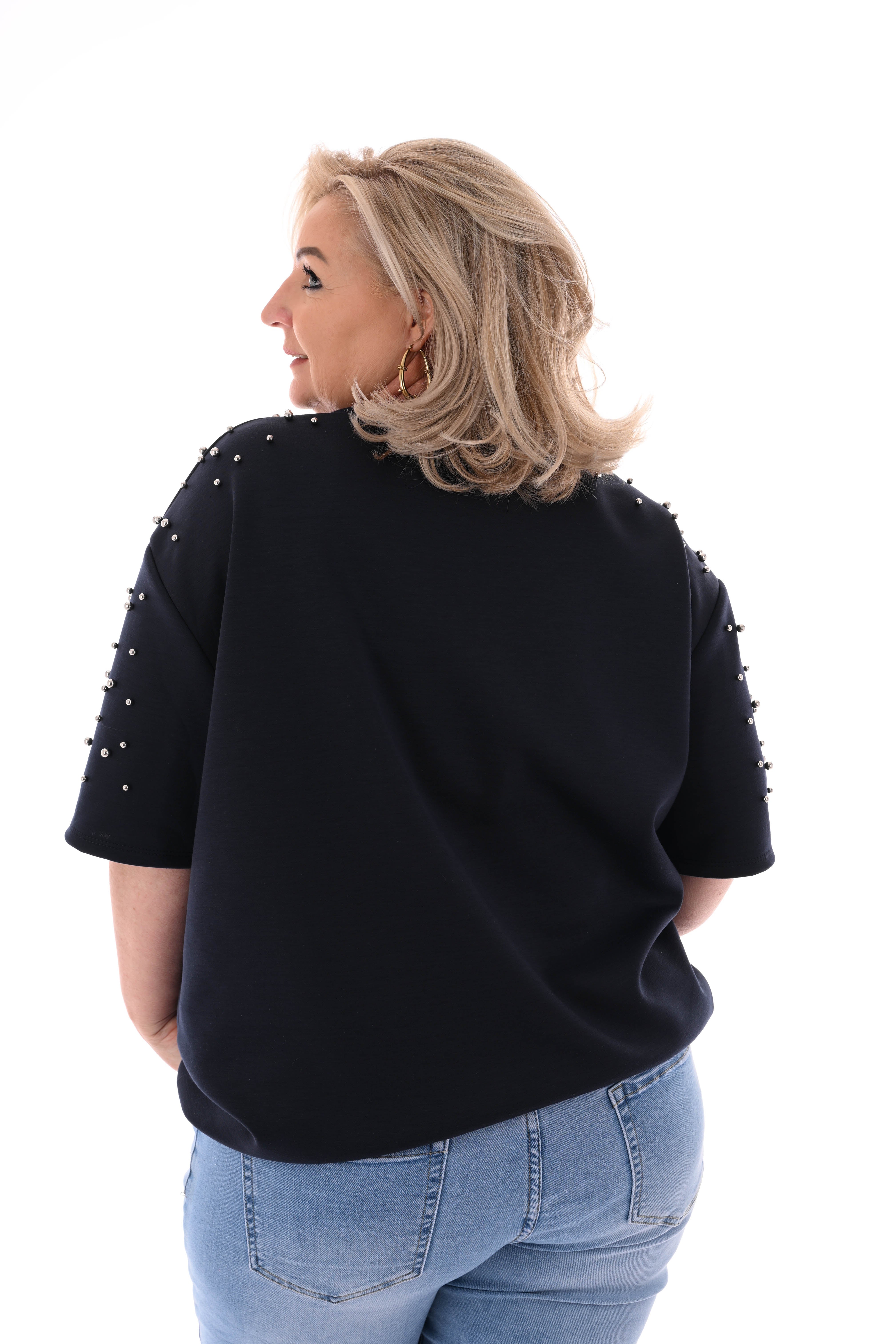 Sweater korte mouwen studs marineblauw