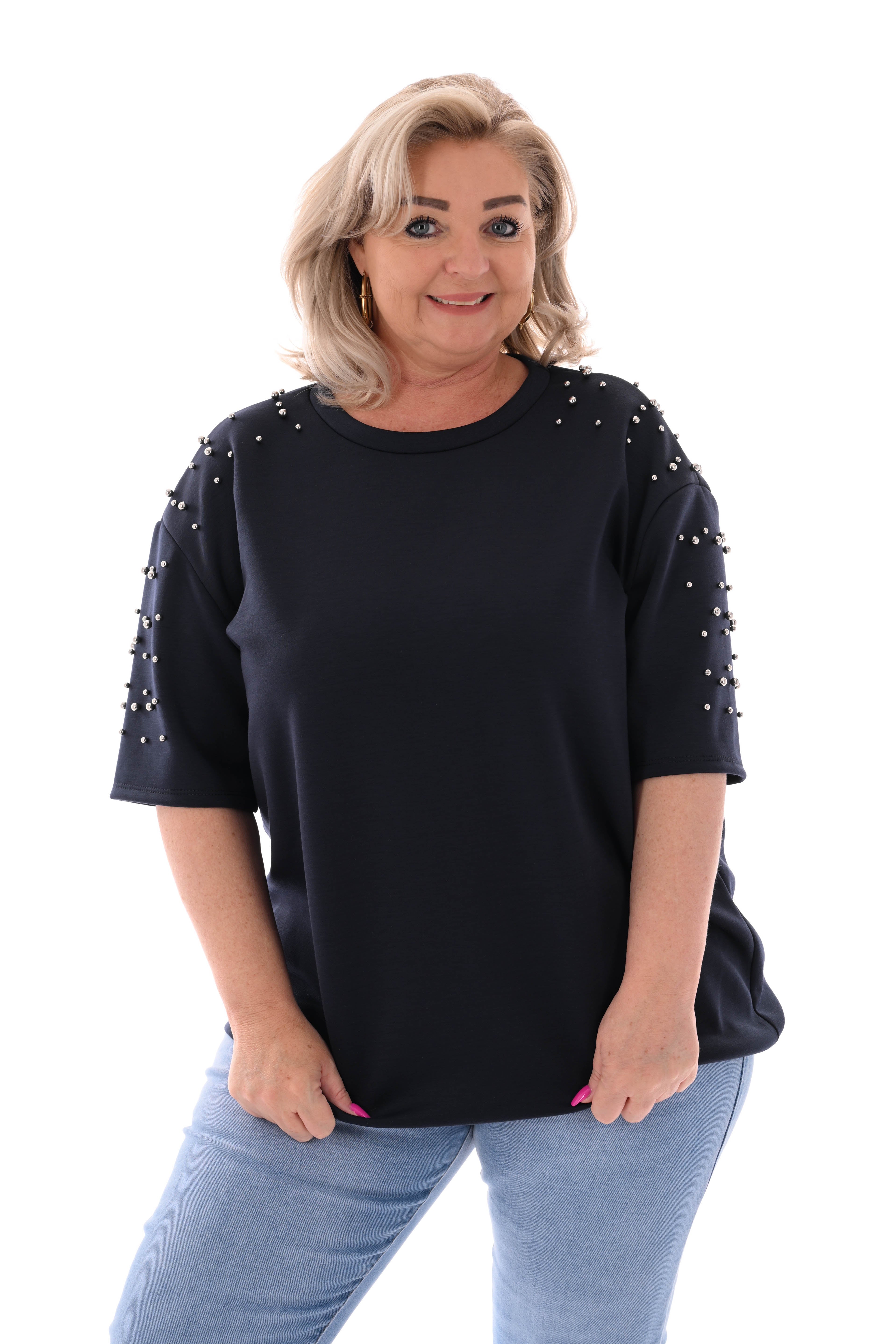 Sweater korte mouwen studs marineblauw