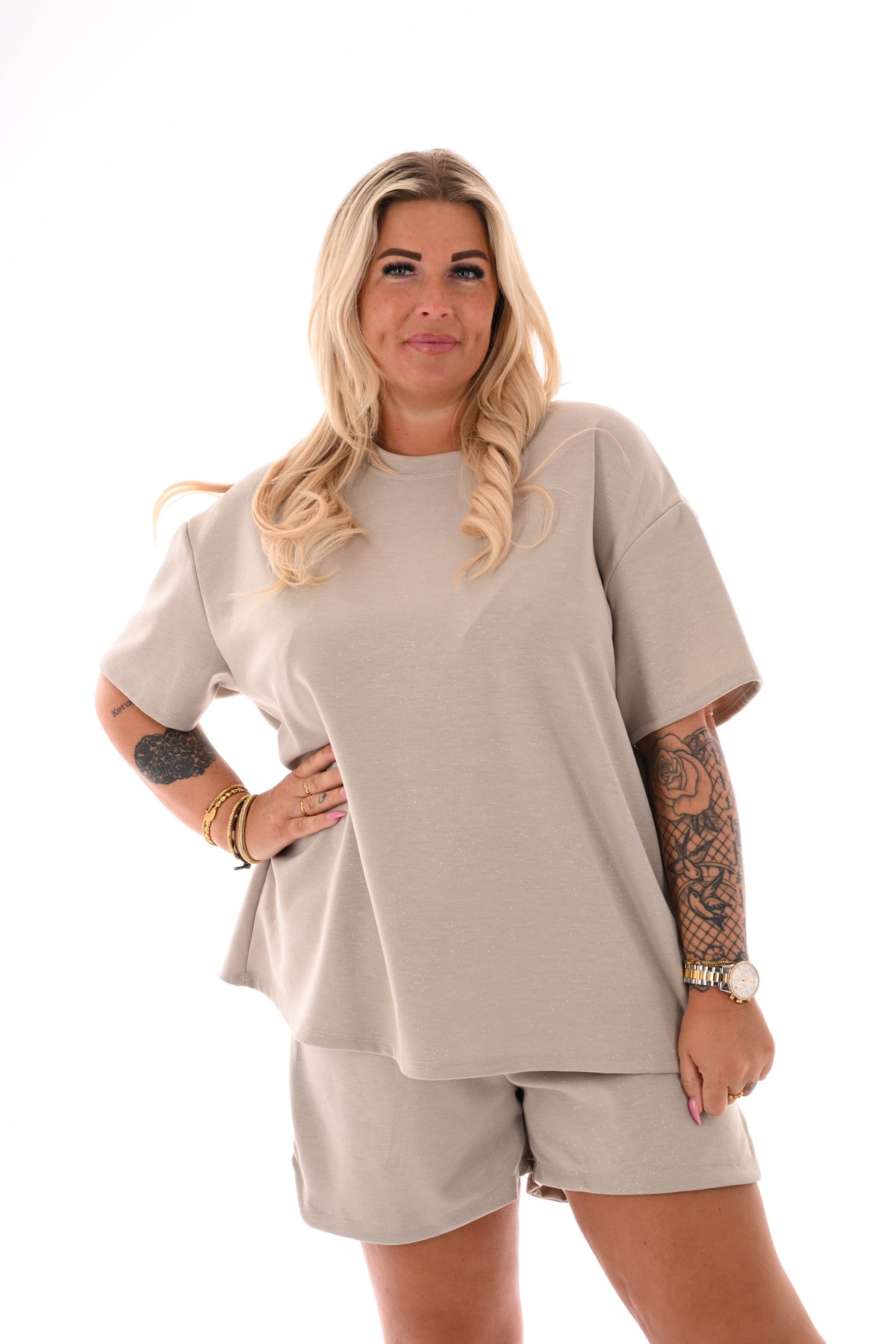 Twinset uni ronde hals glitter beige