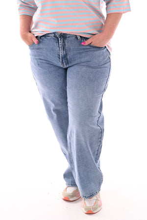 Miss Bon Jeans wide leg glitter blauw