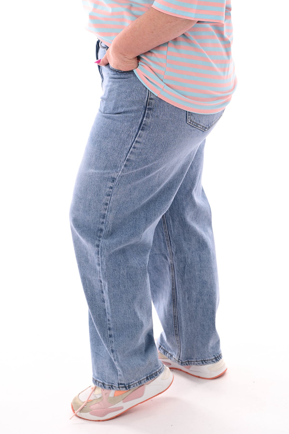 Miss Bon Jeans wide leg glitter blauw