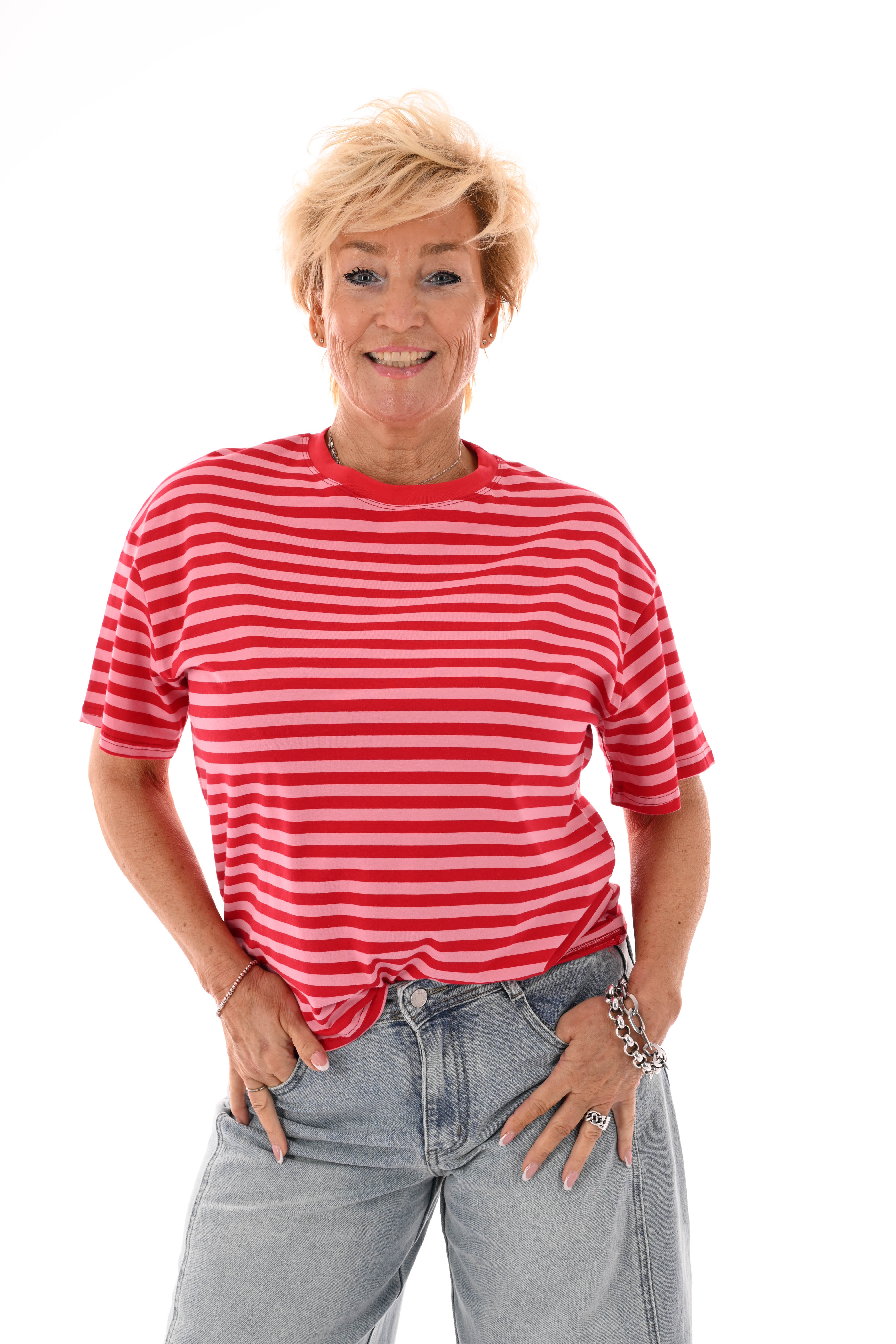 T-shirt streepjes rood/lichtroze