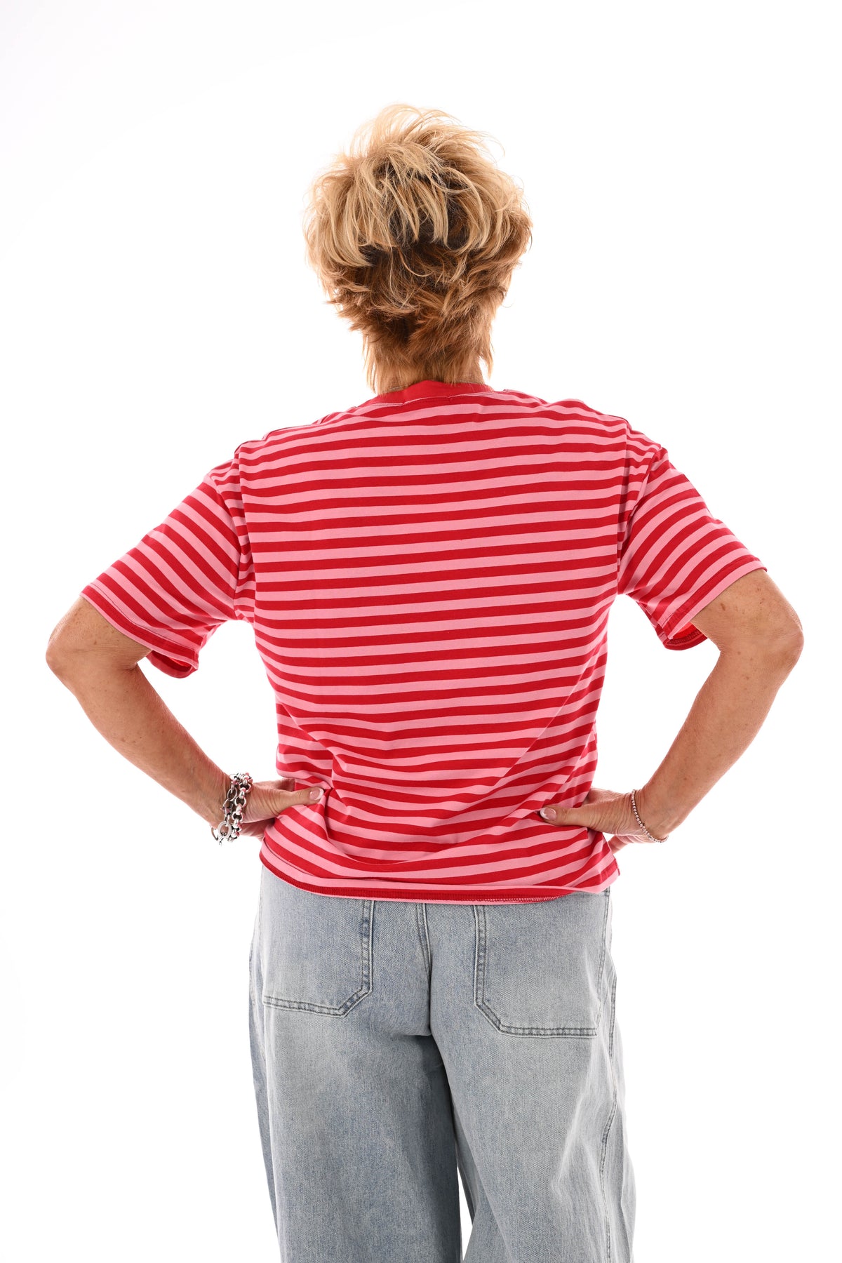 T-shirt streepjes rood/lichtroze