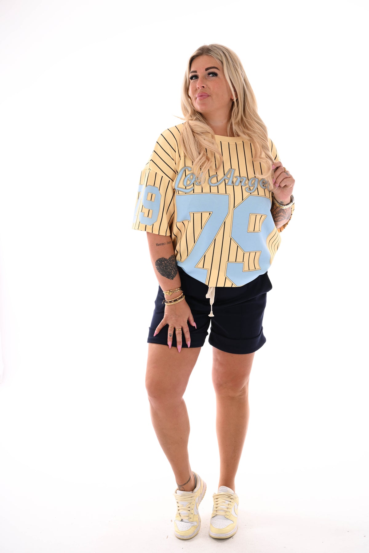 Sweatshort met omgeslagen zoom marineblauw