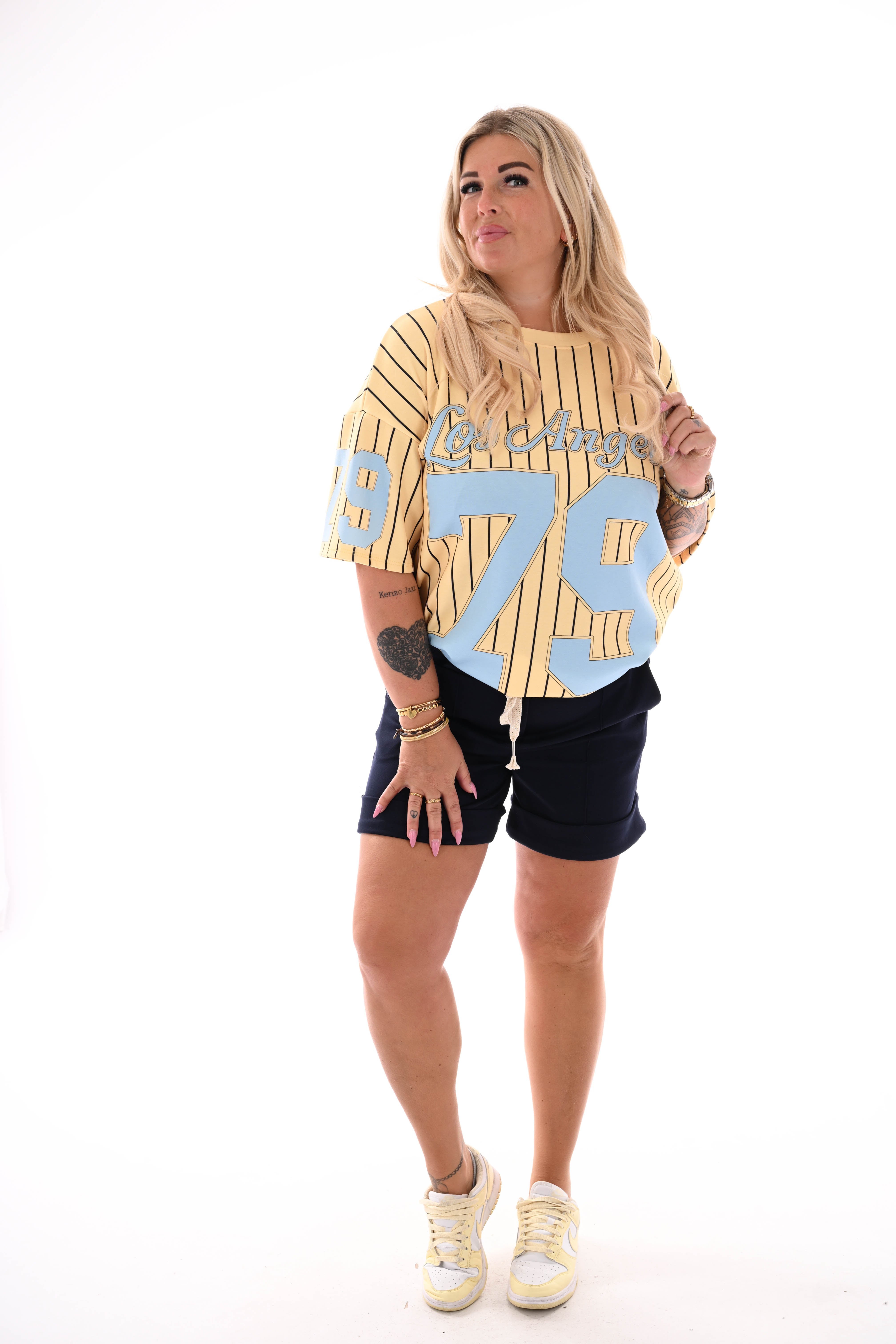 Sweatshort met omgeslagen zoom marineblauw