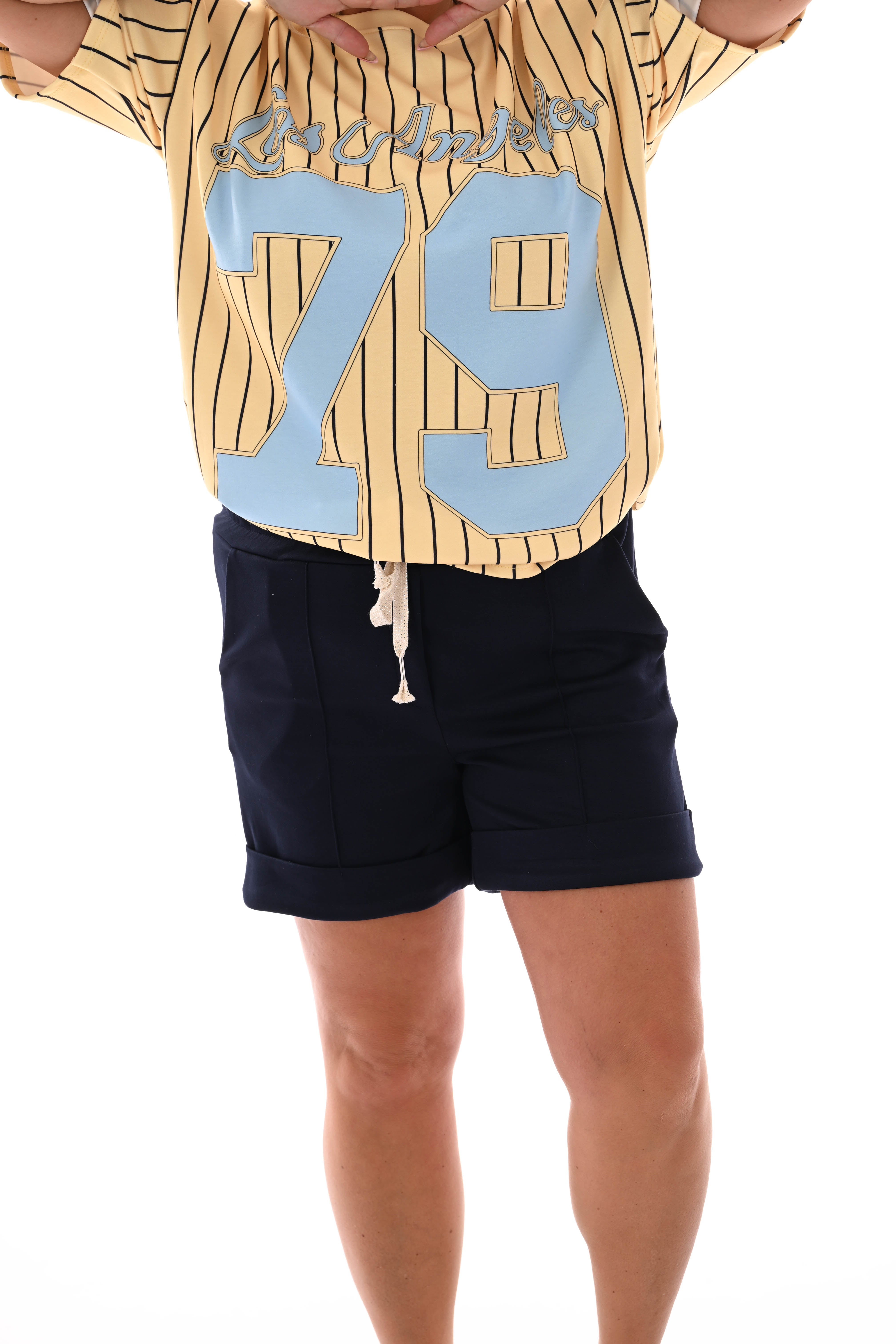 Sweatshort met omgeslagen zoom marineblauw