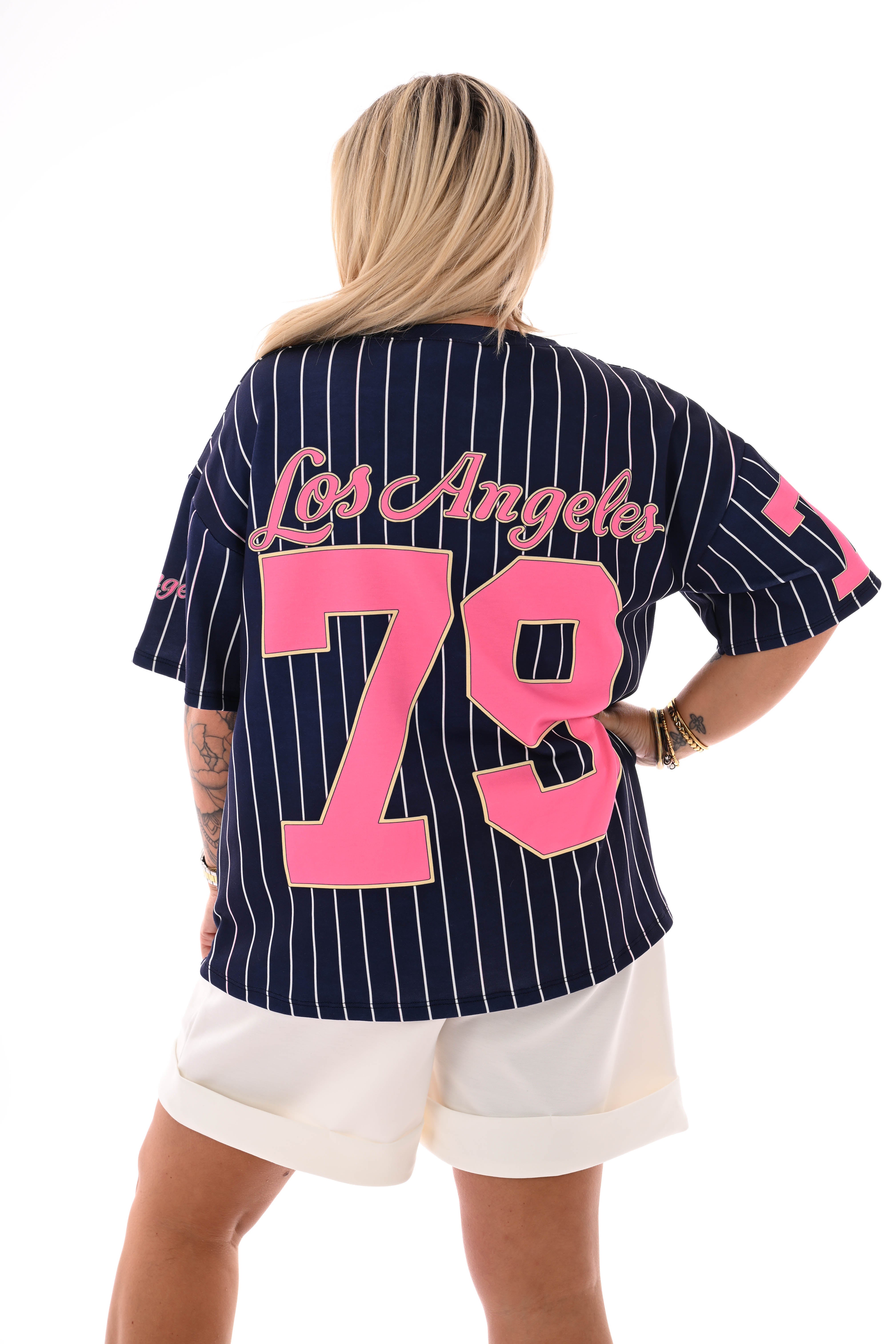Top strepen korte mouwen Los Angeles marineblauw