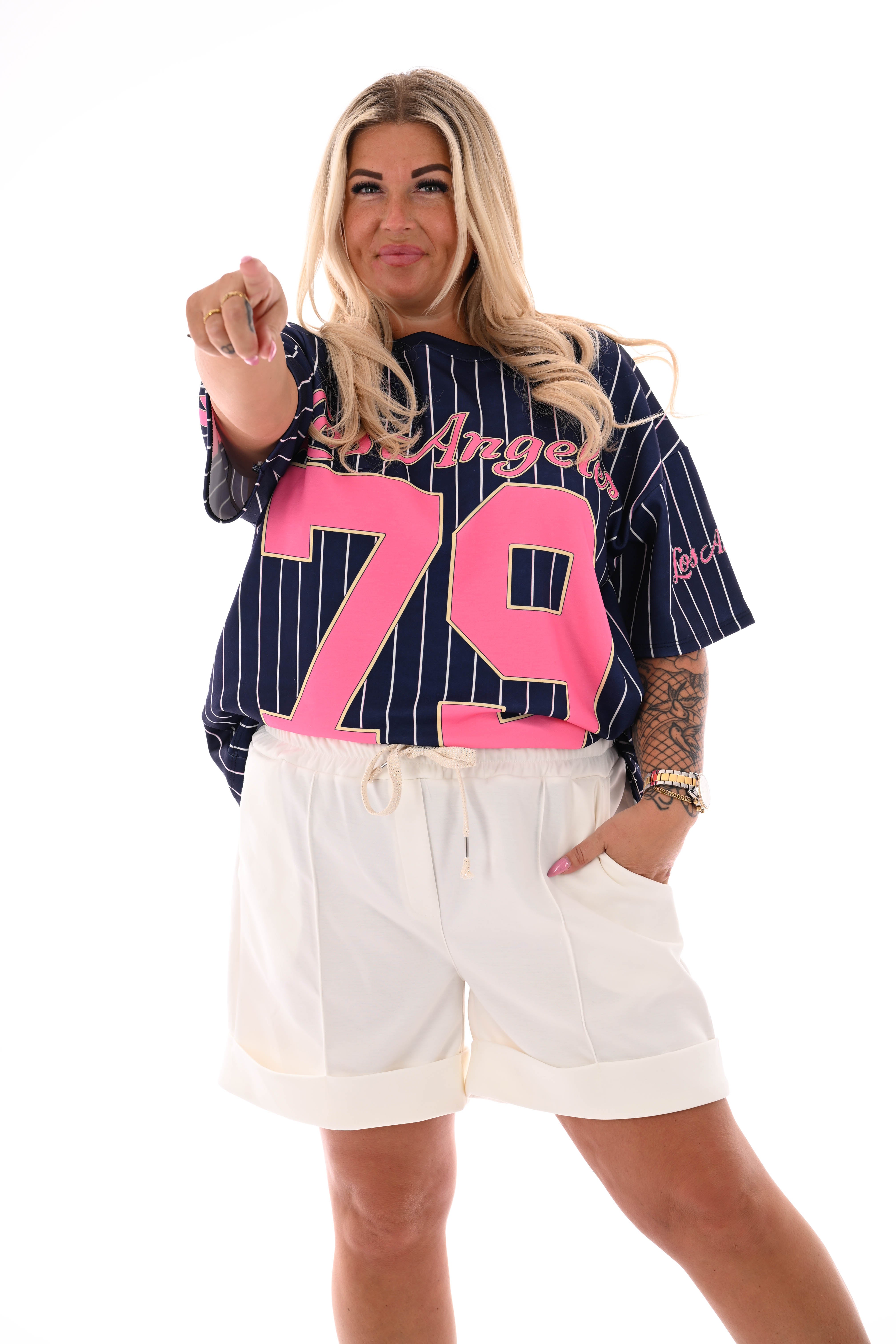 Sweatshort met omgeslagen zoom roomwit