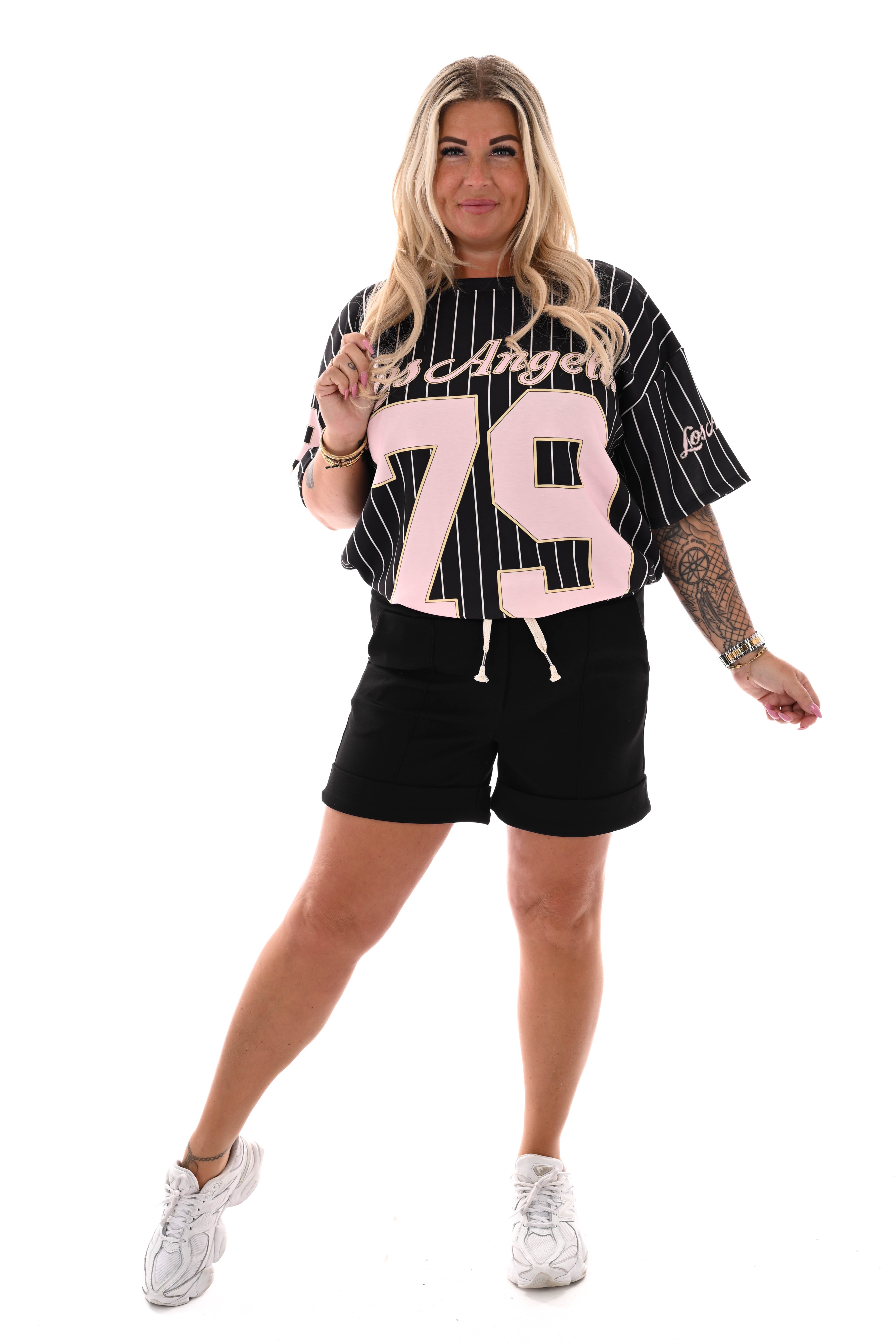 Sweatshort met omgeslagen zoom zwart