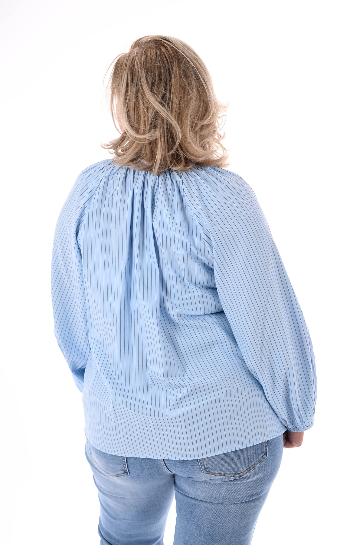 Top streepjes mouwdetails lichtblauw