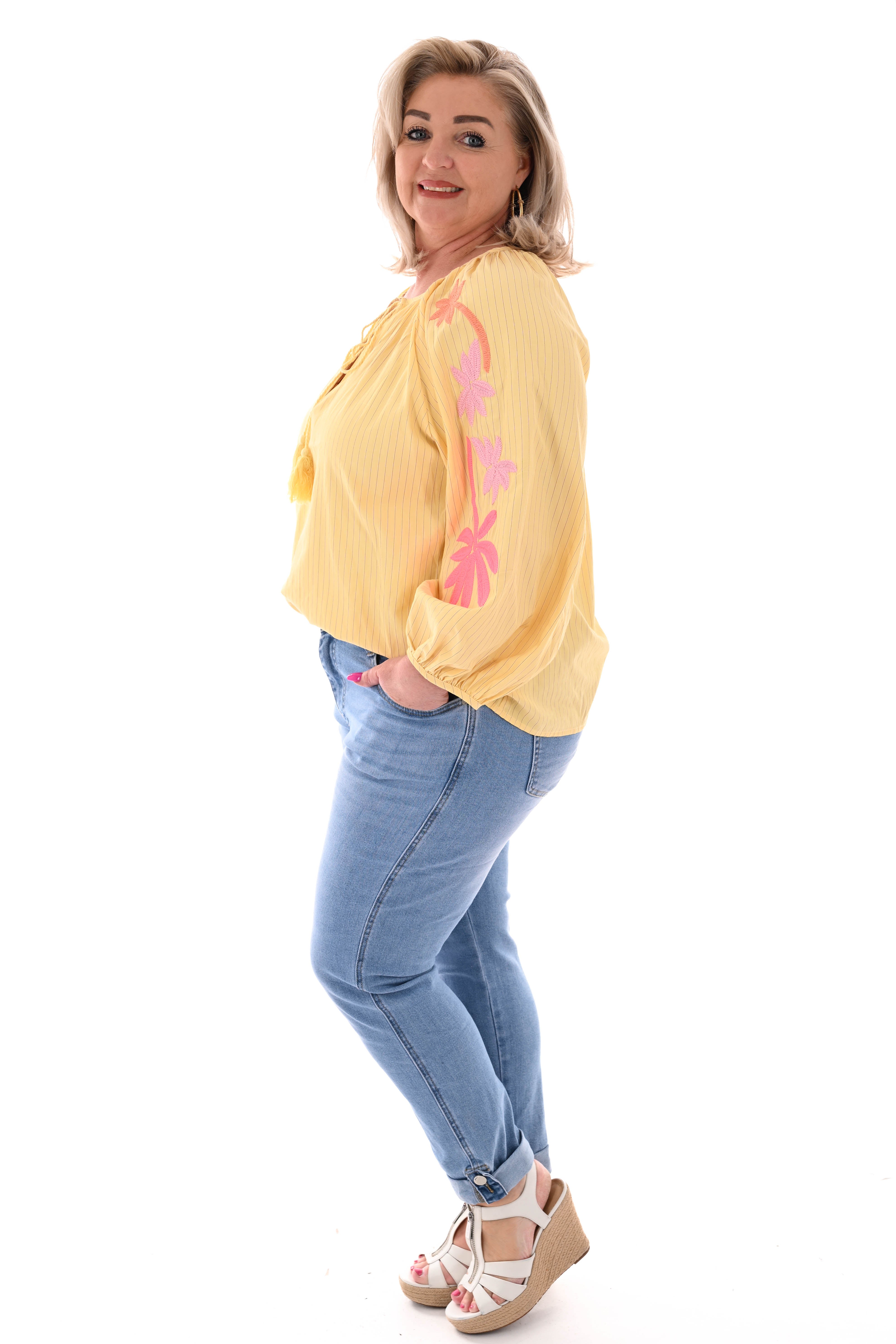 Top streepjes mouwdetails geel