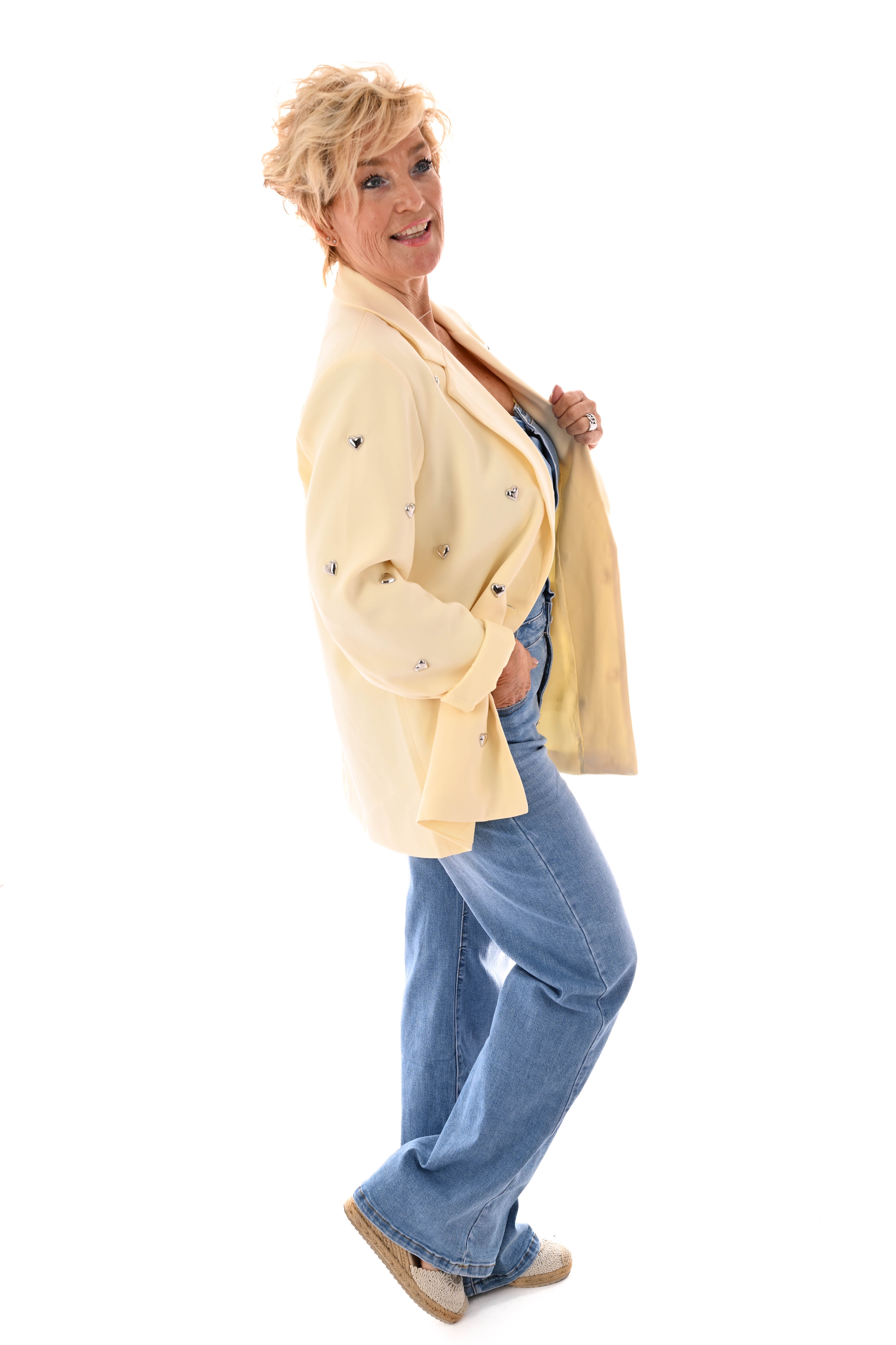 Blazer met hartjes en knopen botergeel