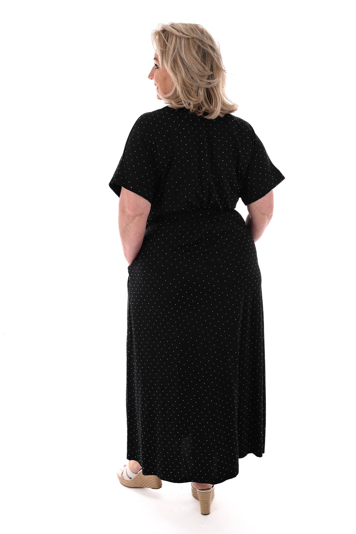 Maxi jurk overslag strass zwart