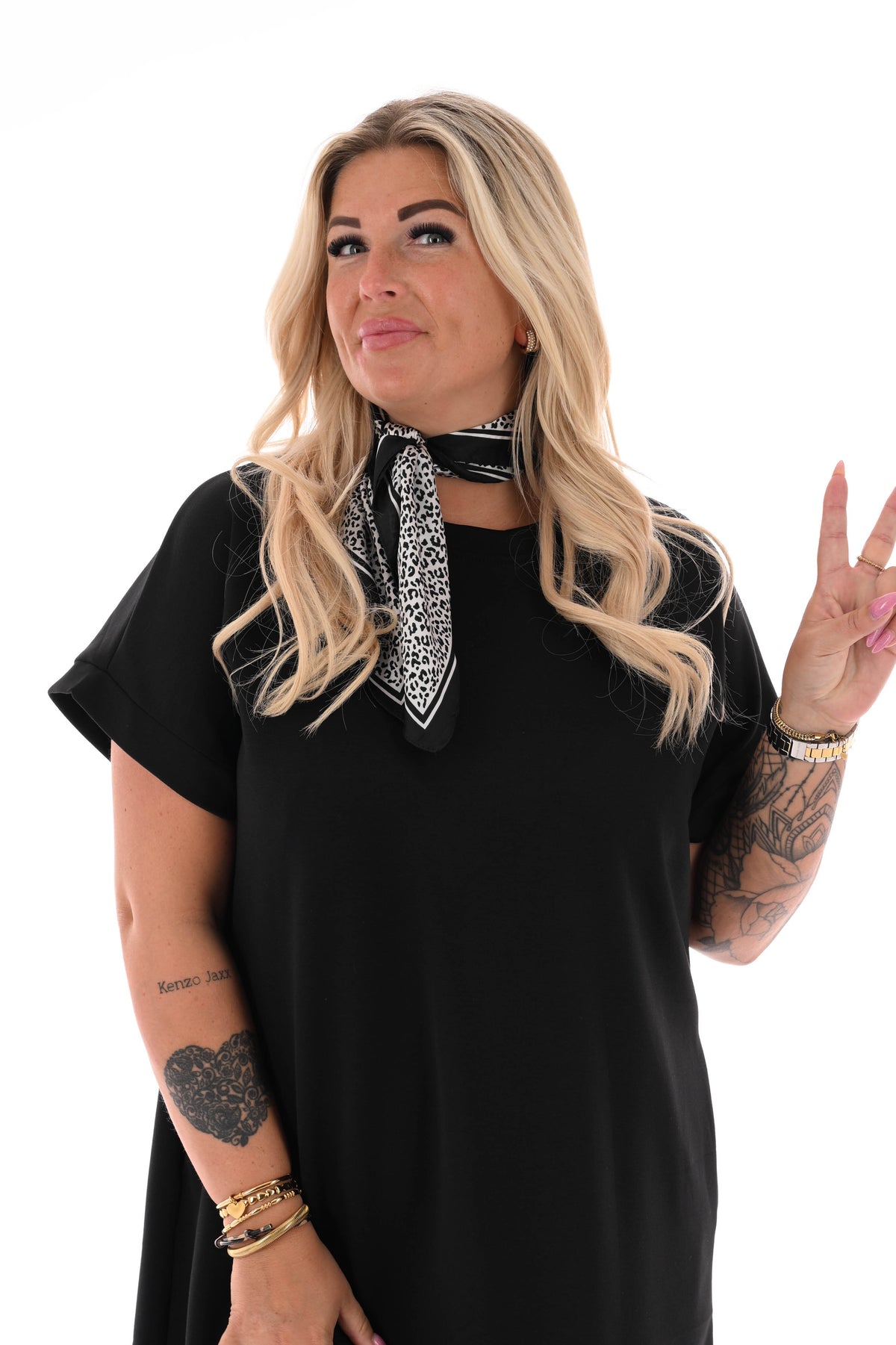 Kort sjaaltje kleine panterprint zwart/wit