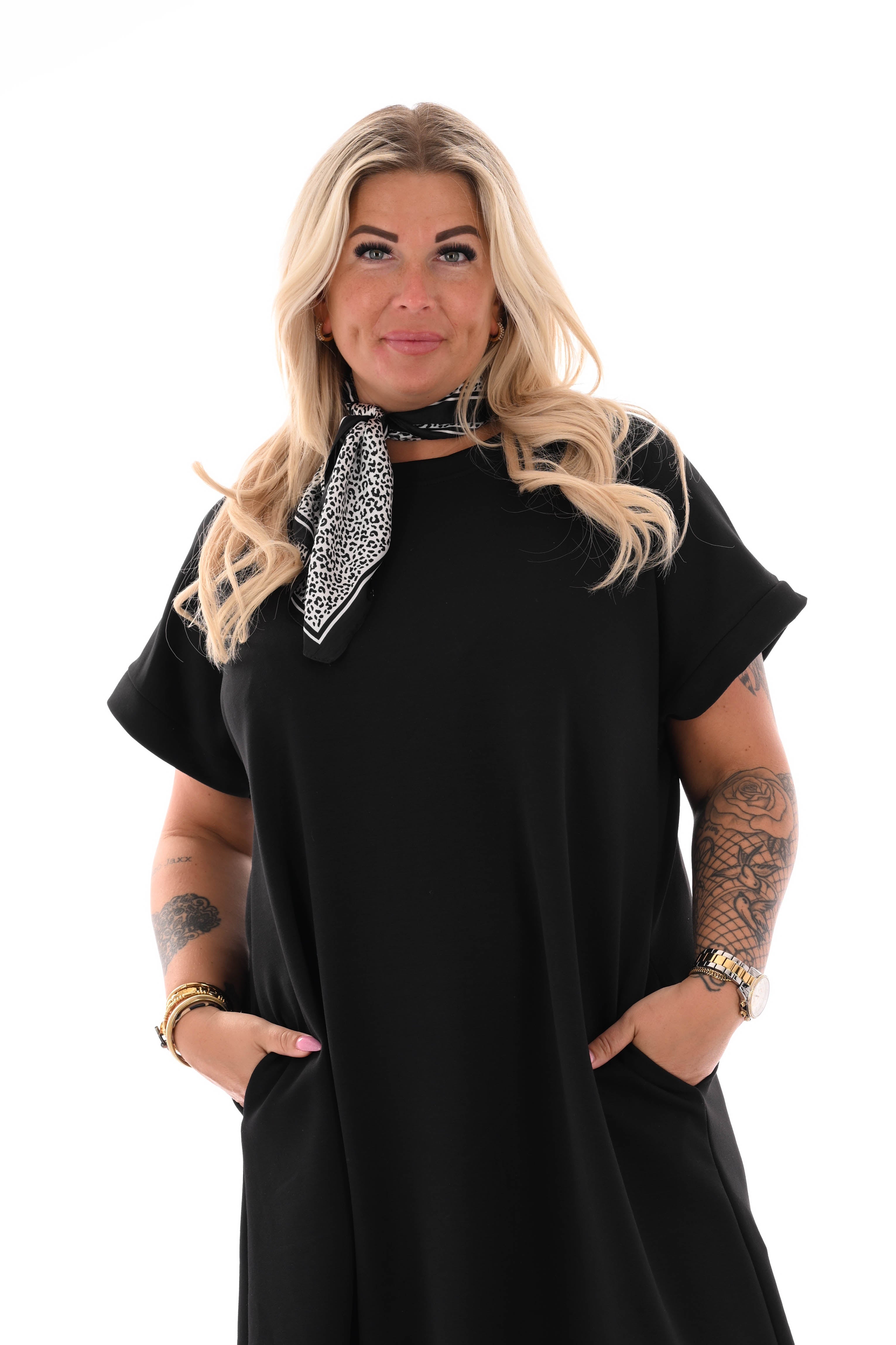 Kort sjaaltje kleine panterprint zwart/wit