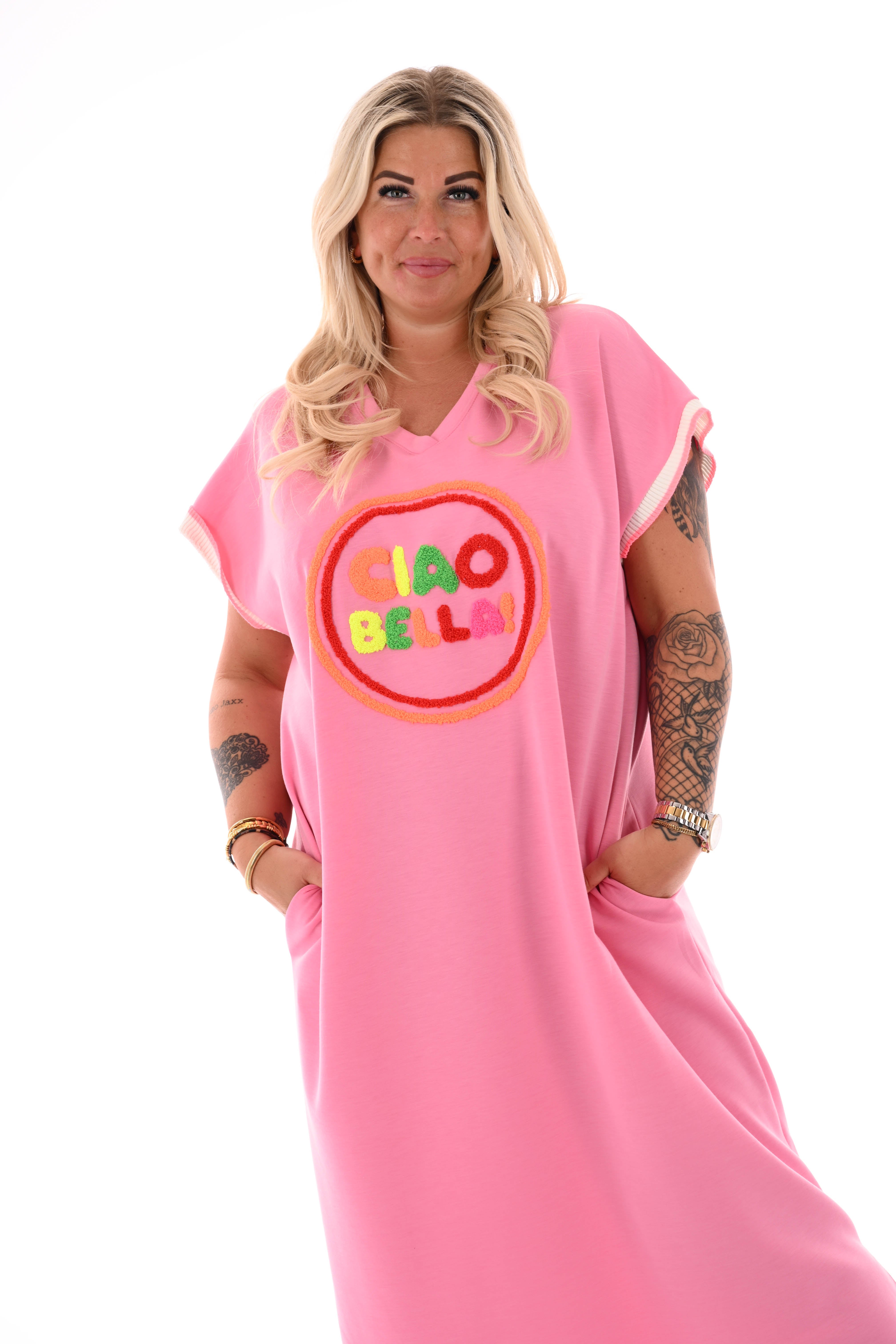 Lange sweaterdress v-hals Ciao Bella roze