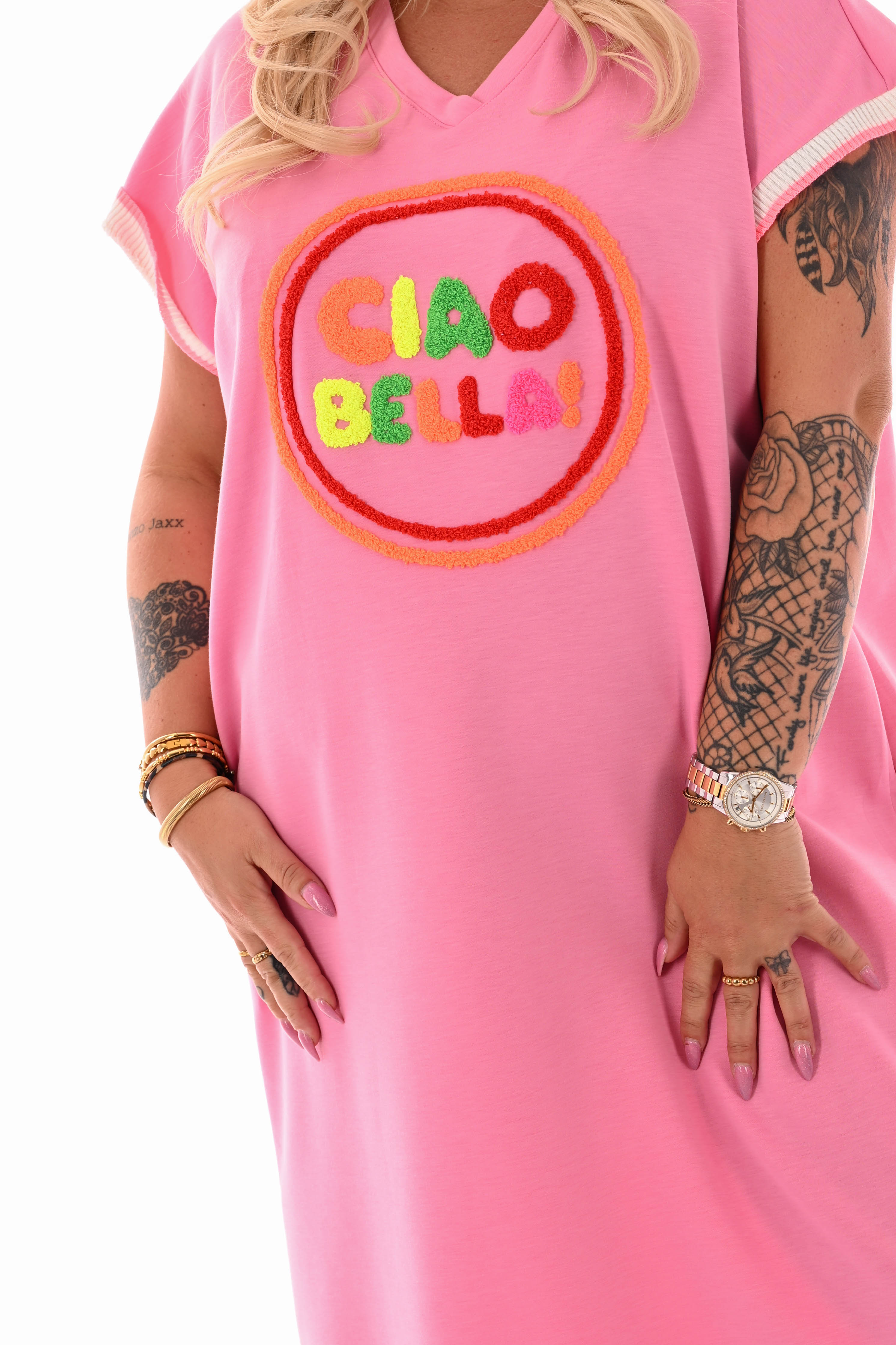 Lange sweaterdress v-hals Ciao Bella roze