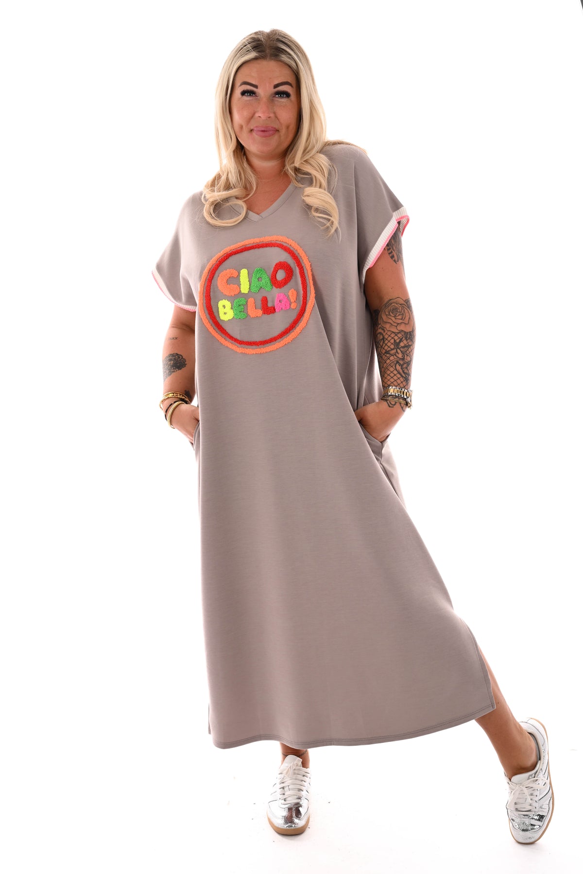 Lange sweaterdress v-hals Ciao Bella taupe