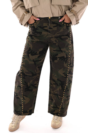 Barrel jeans army studs legergroen