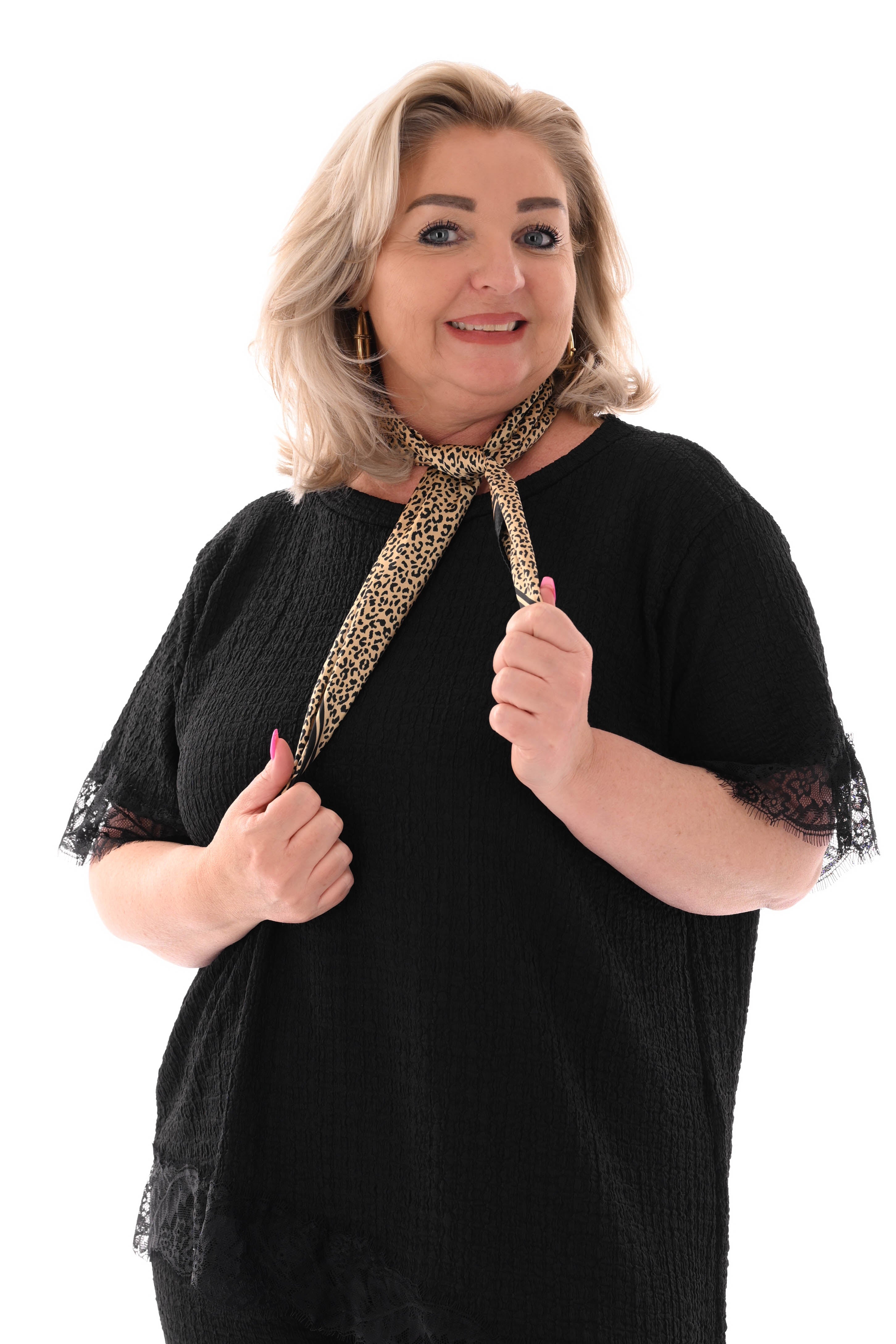 Kort sjaaltje kleine panterprint zwart/beige