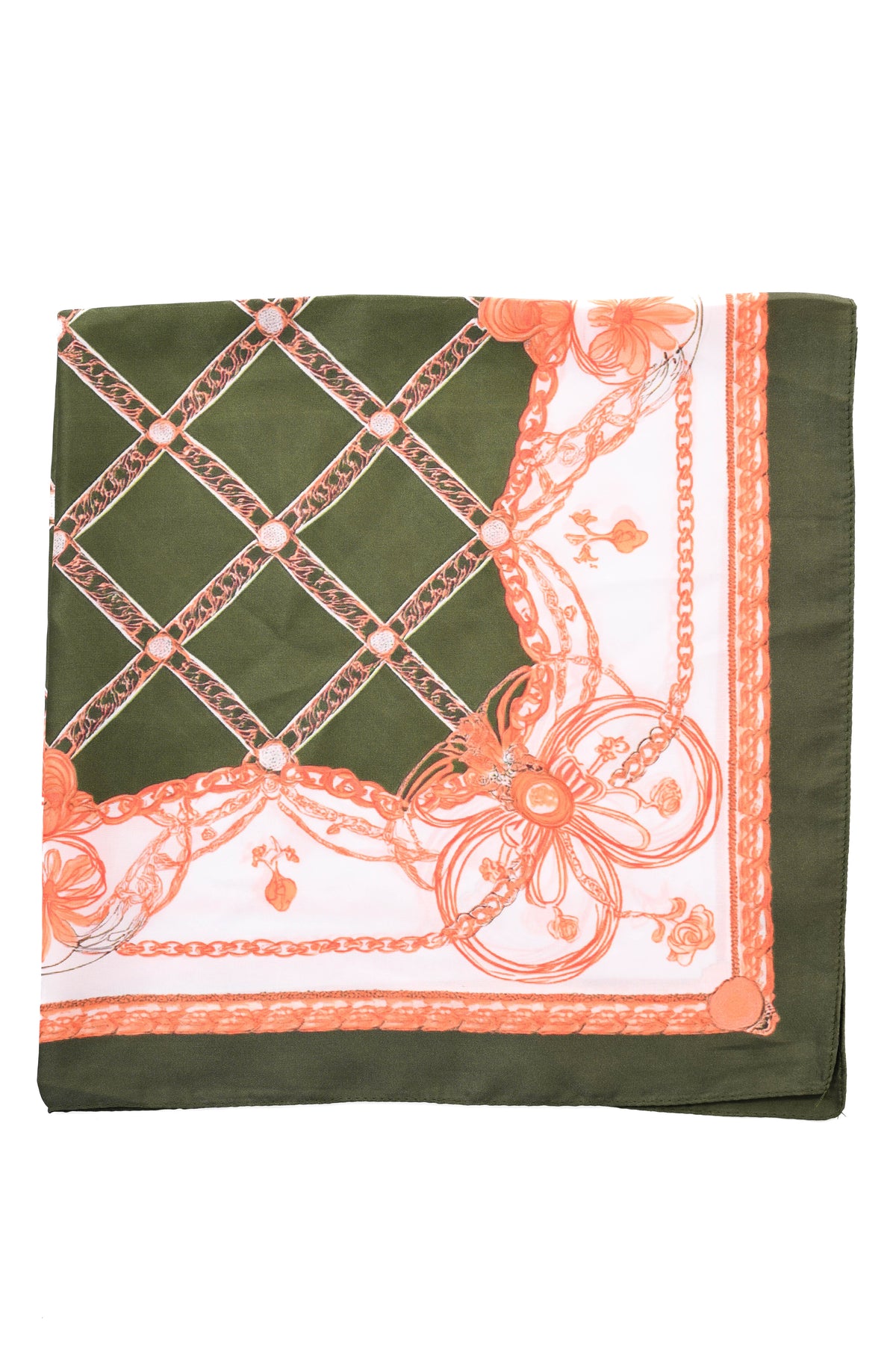 Kort sjaaltje chains oranje/donkergroen