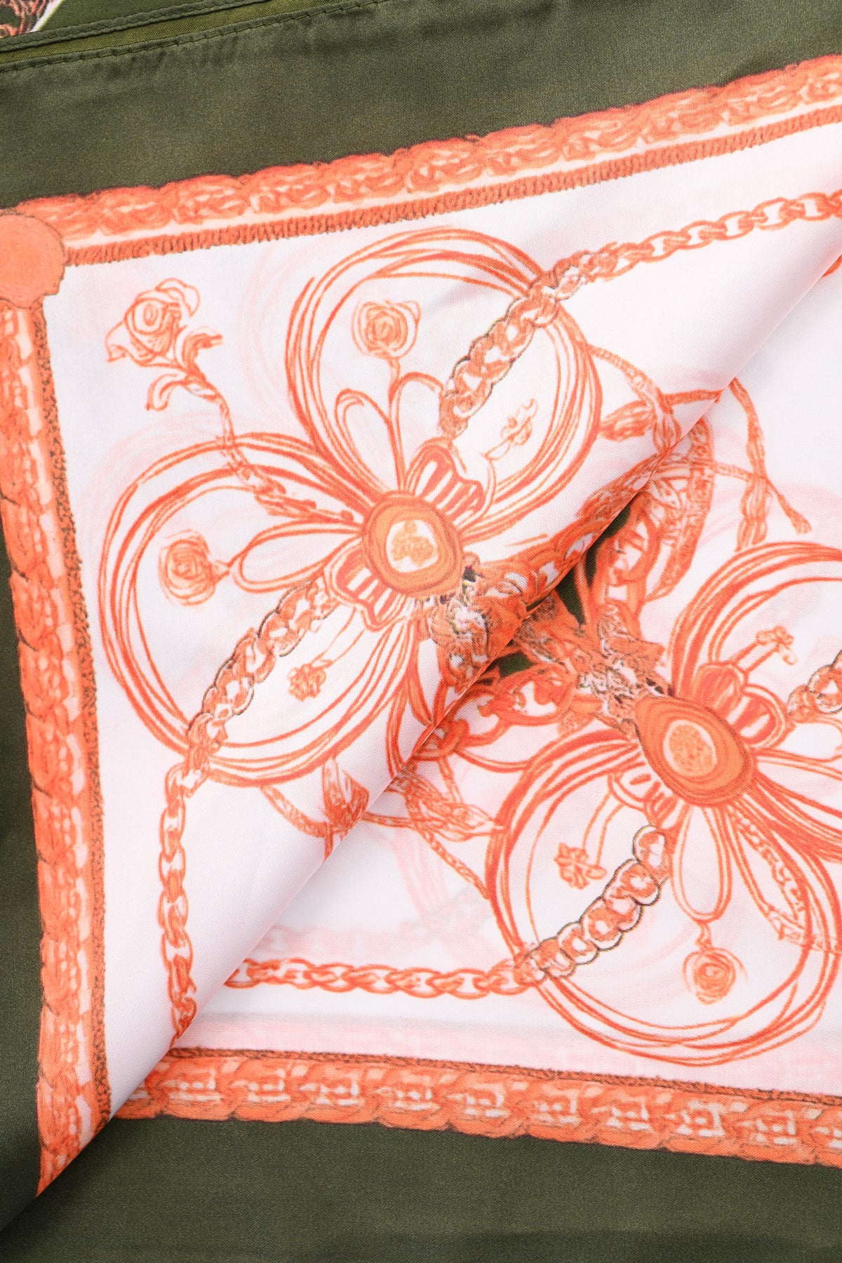 Kort sjaaltje chains oranje/donkergroen