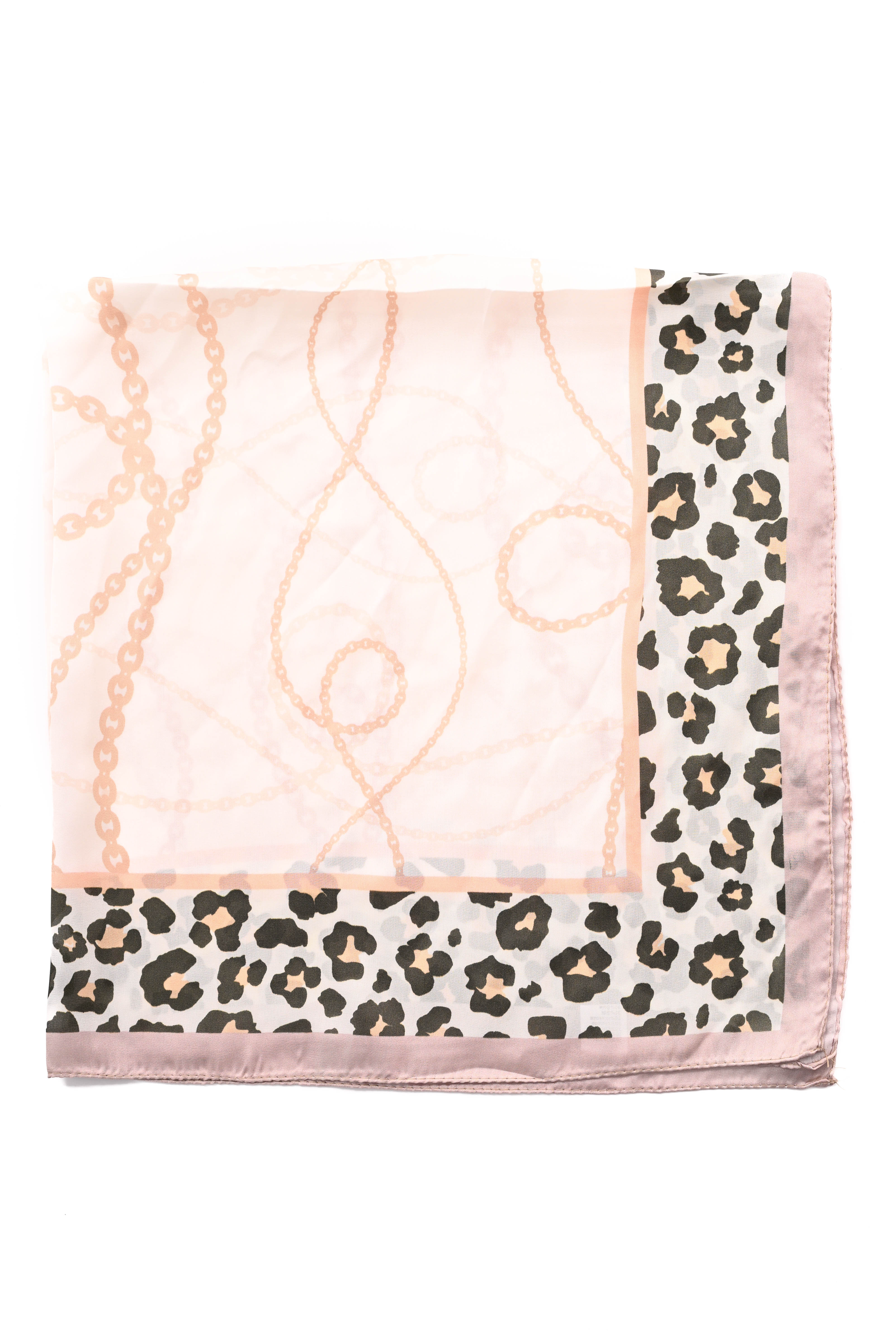 Kort sjaaltje panterprint en ketting beige