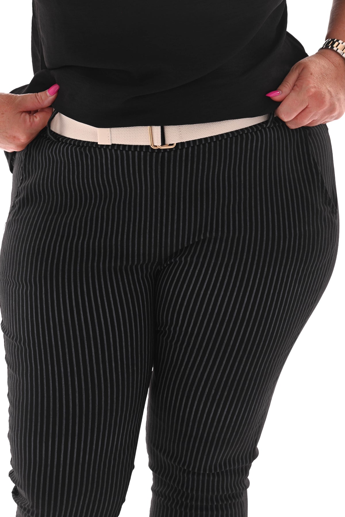 Stretchbroek streep zwart