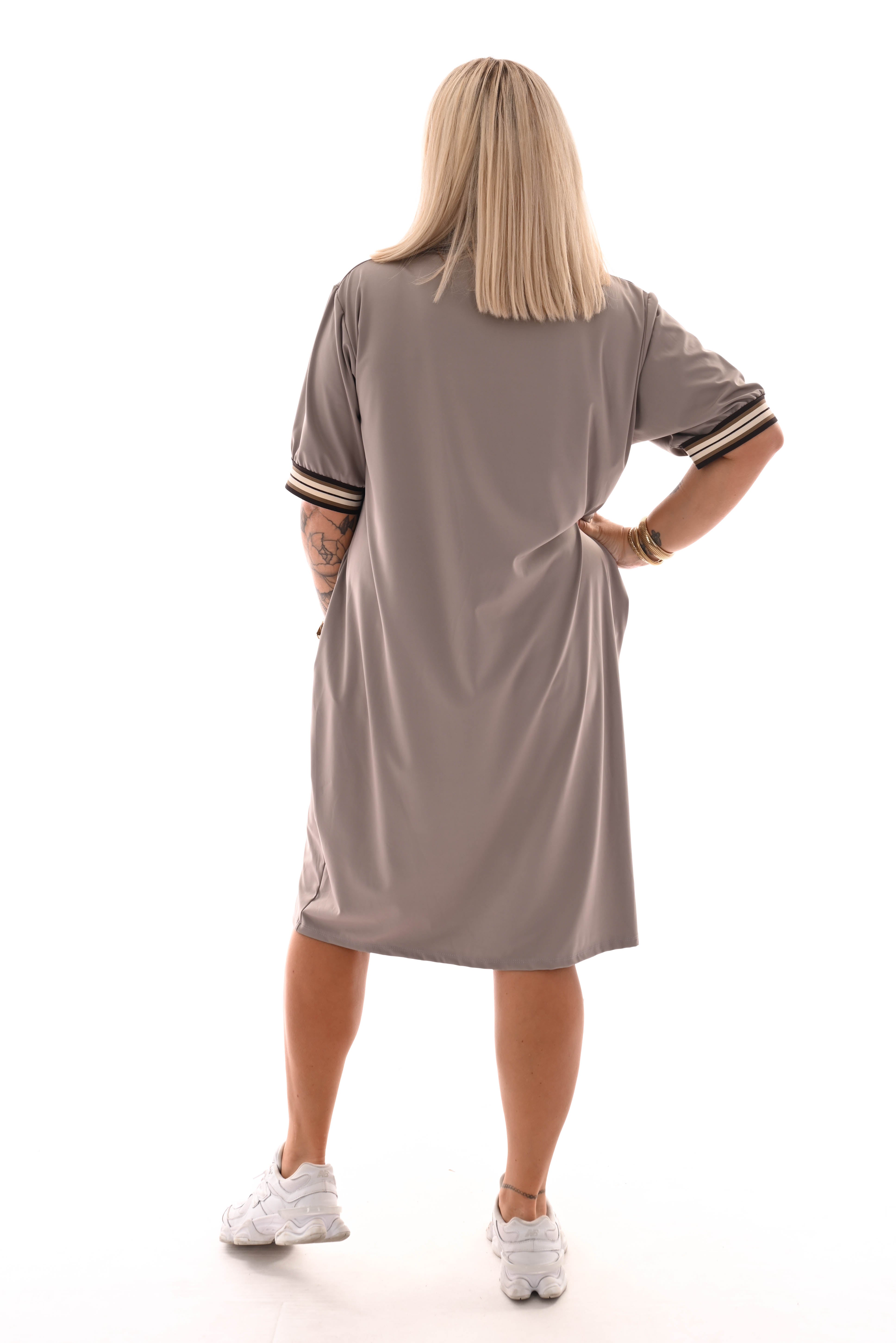 Travel tuniek kraag met strepen taupe