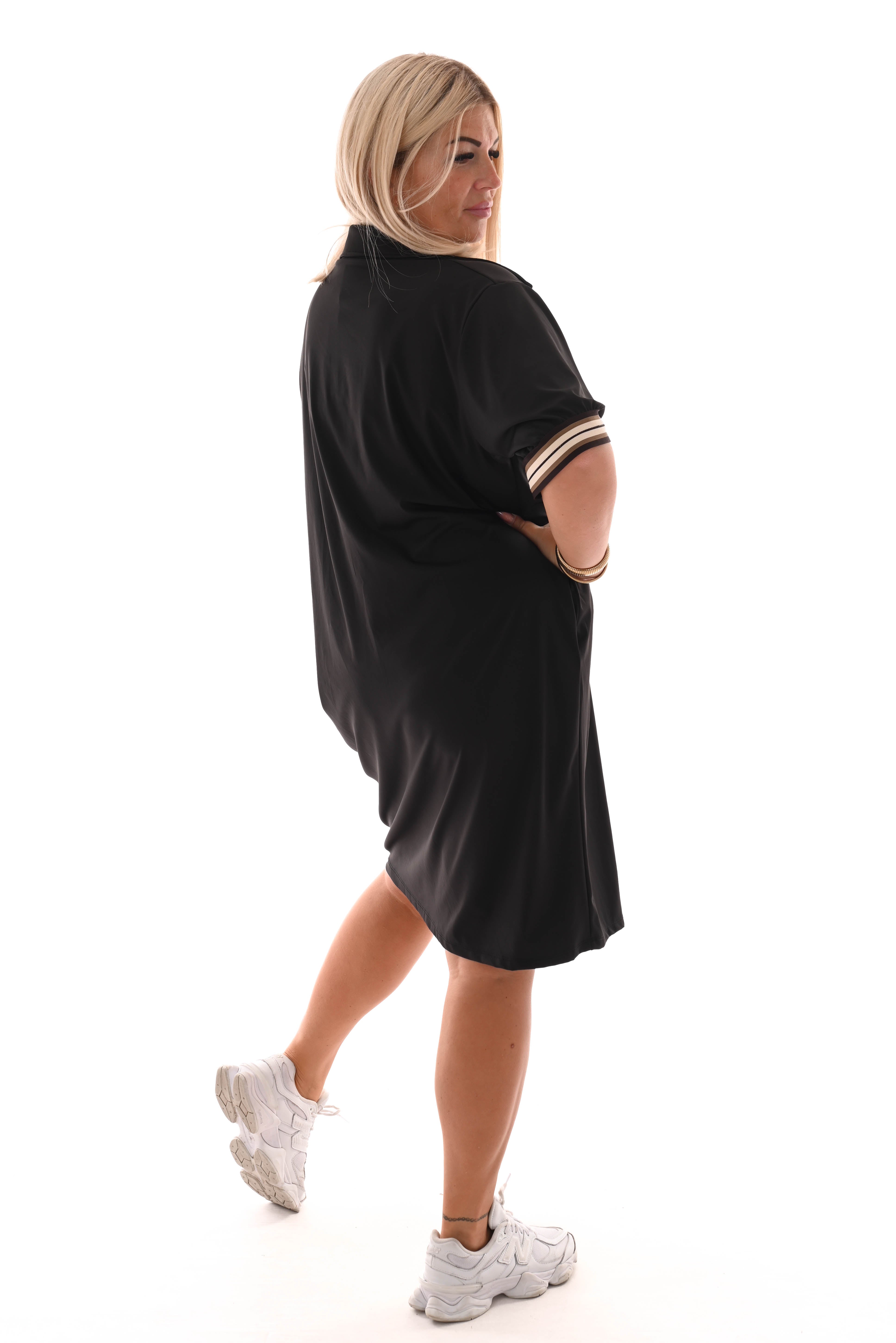 Travel tuniek kraag met strepen zwart
