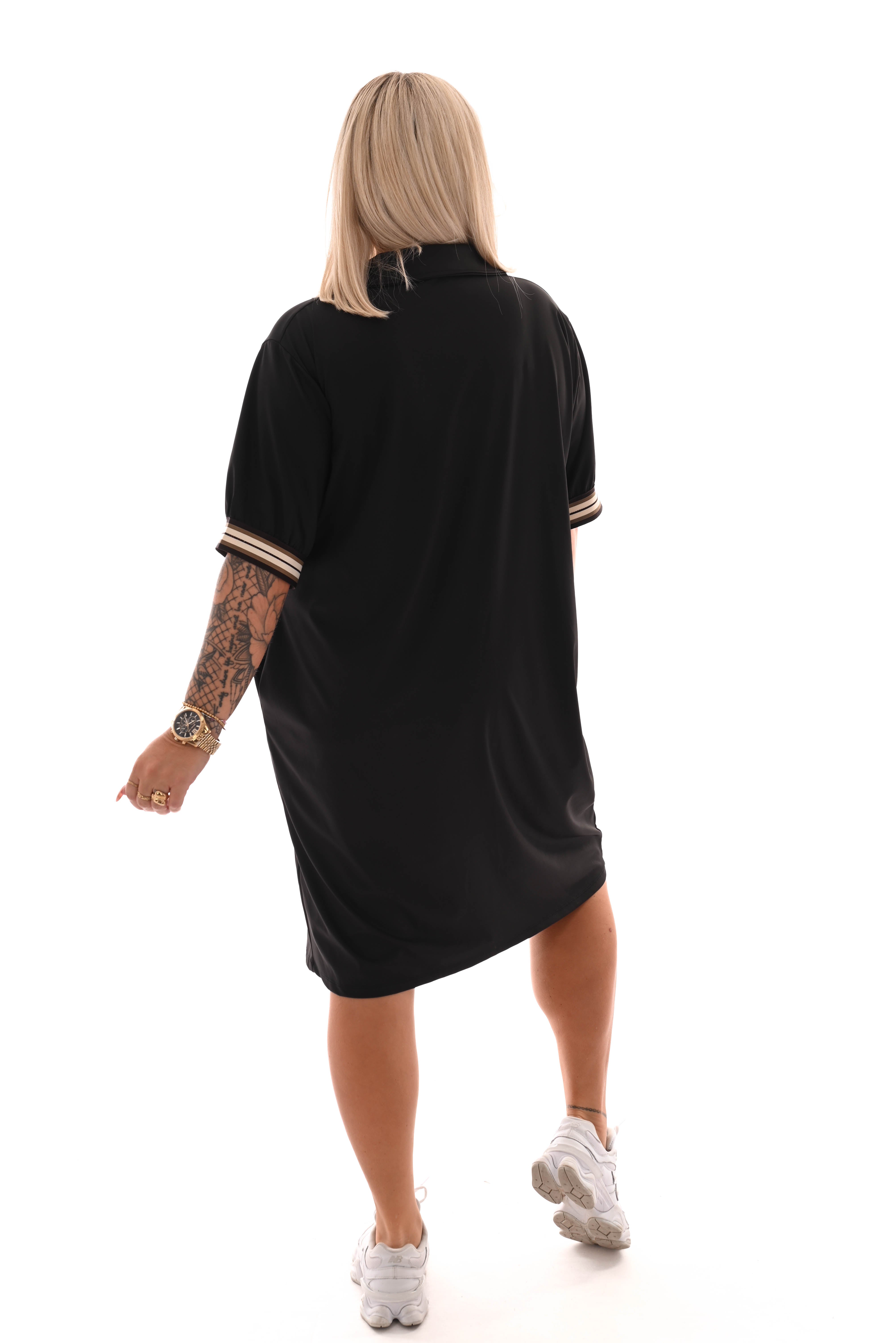 Travel tuniek kraag met strepen zwart