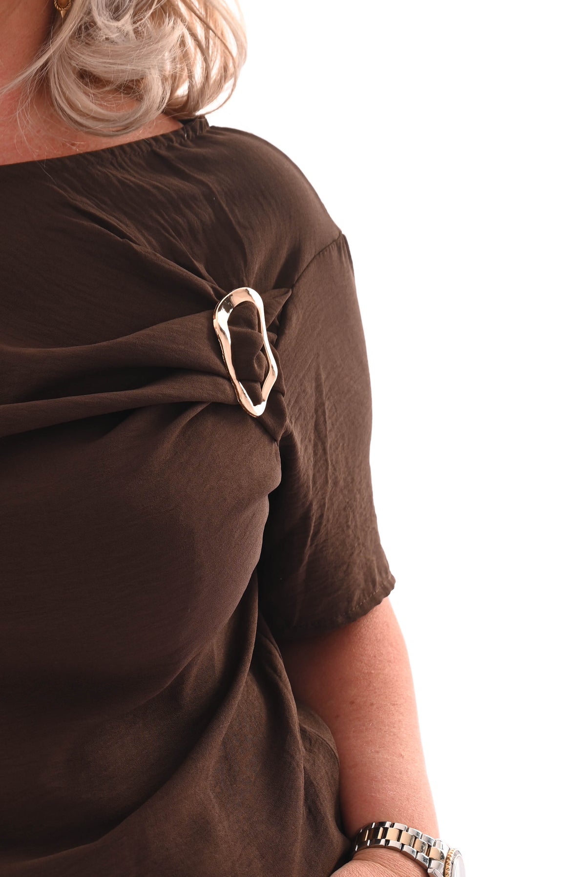 T-shirt ring detail donkerbruin