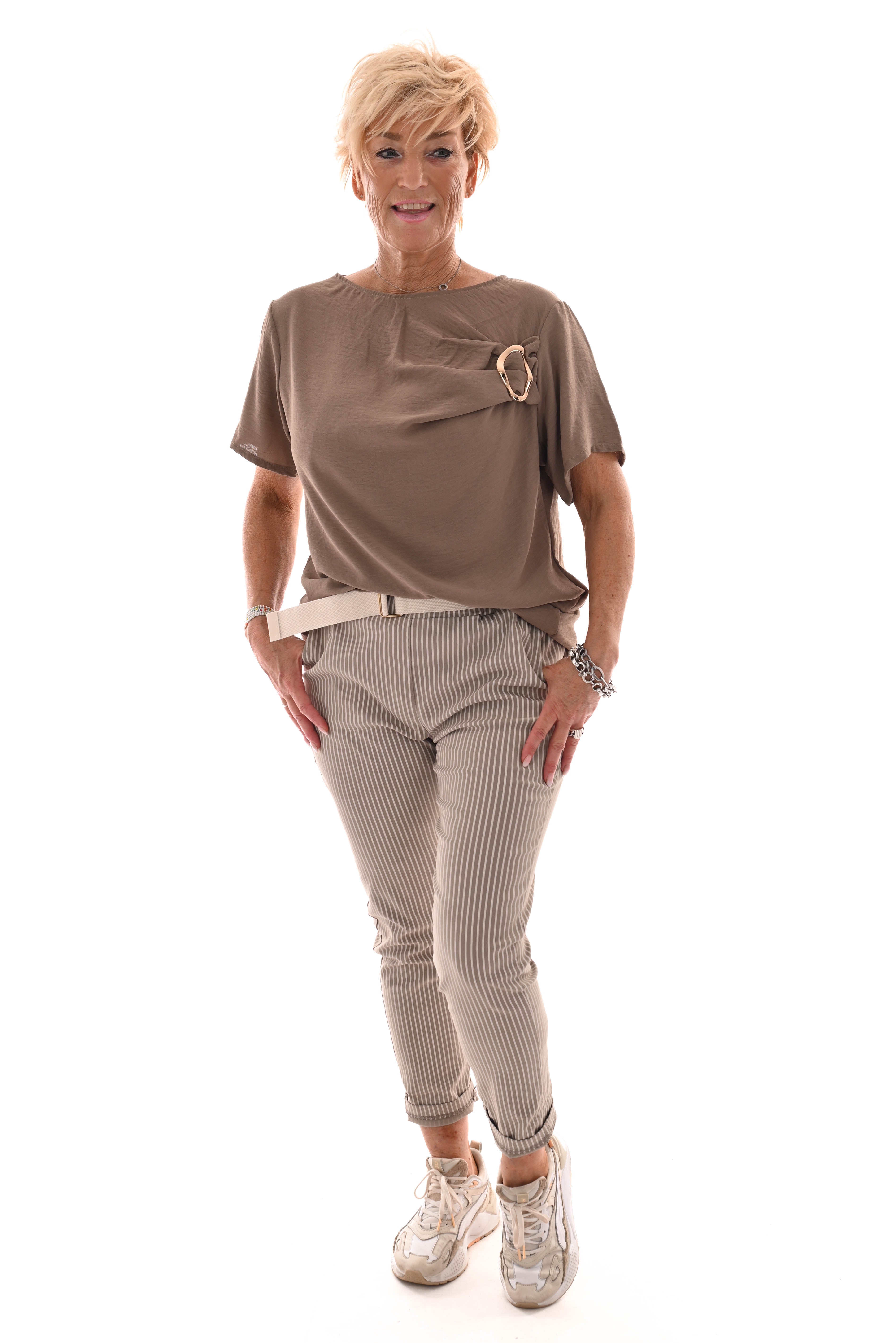 Stretchbroek streep taupe