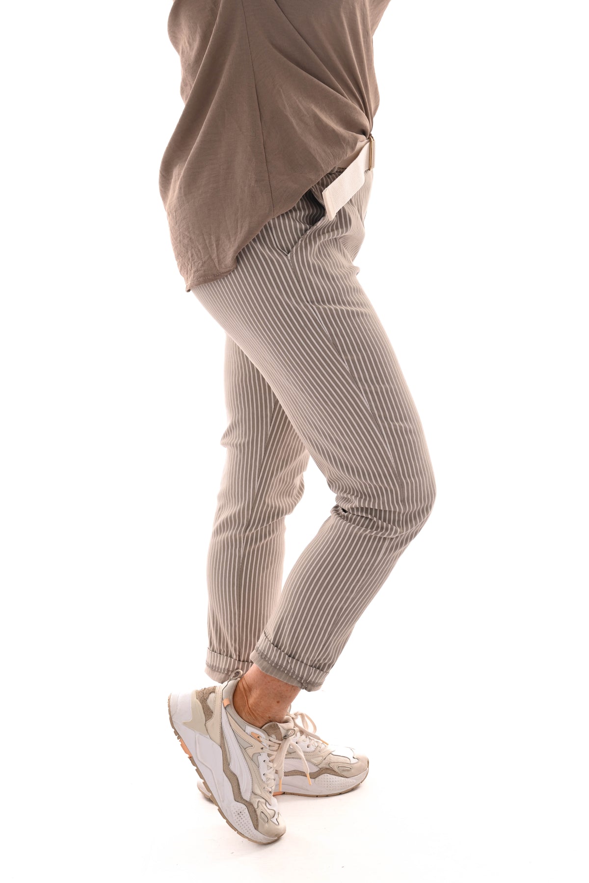 Stretchbroek streep taupe