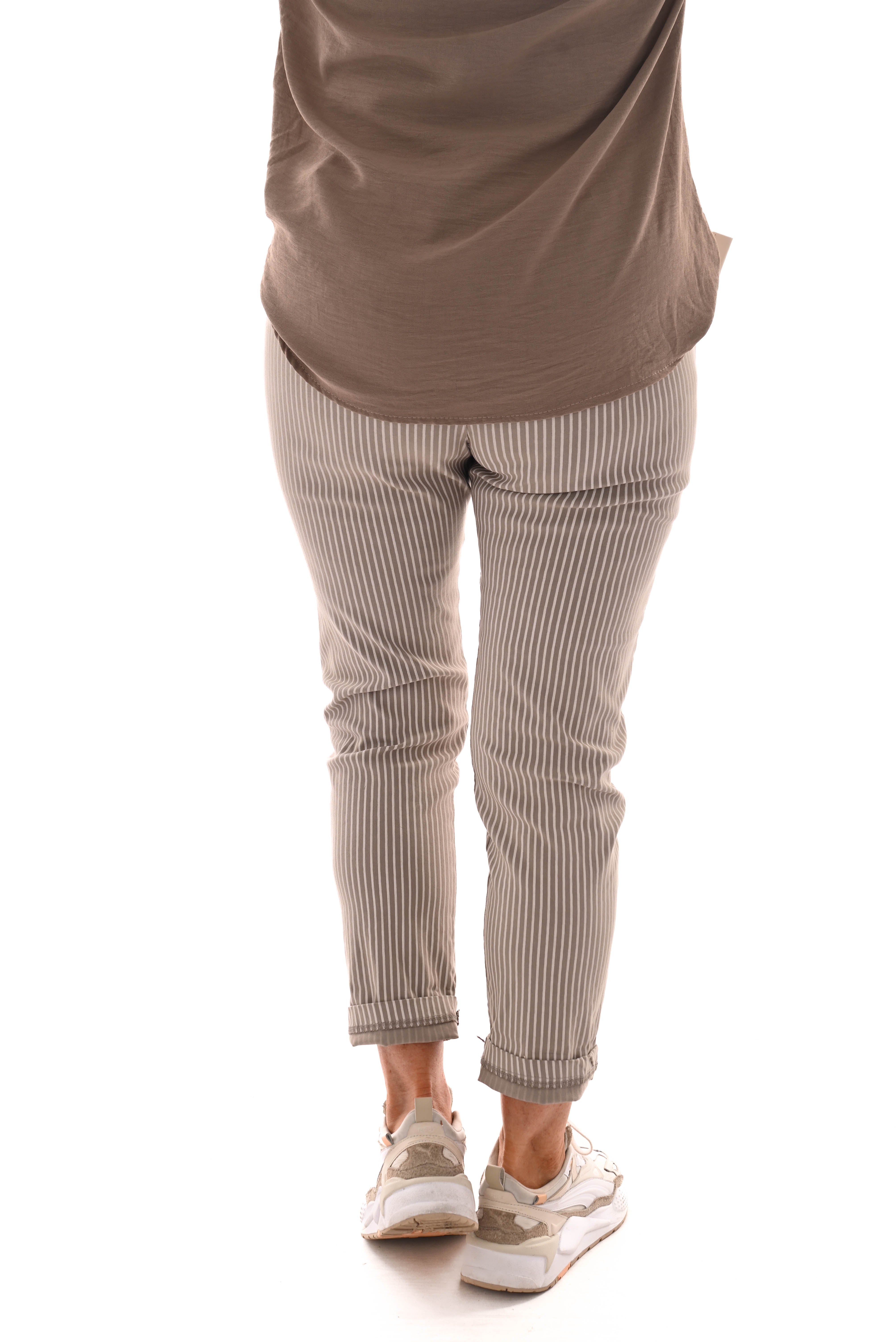 Stretchbroek streep taupe