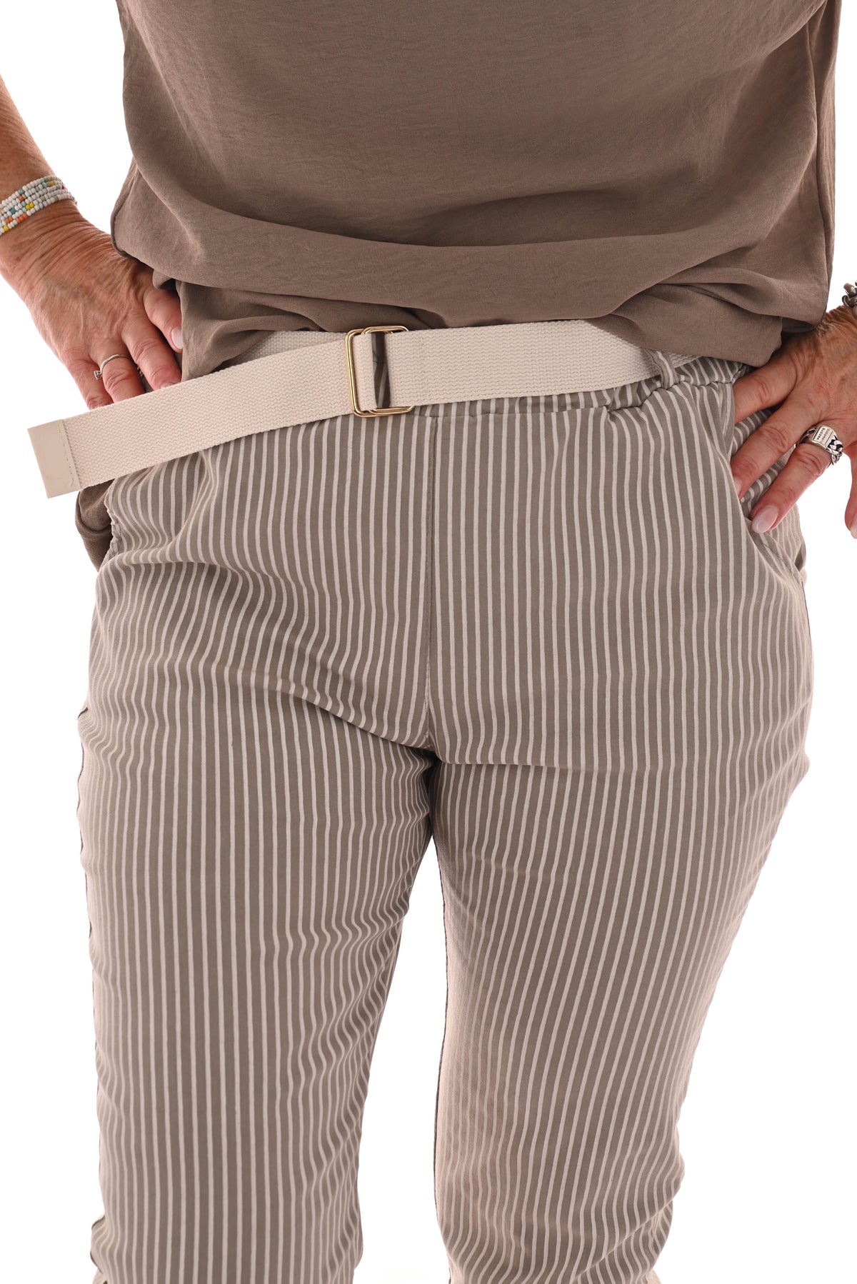 Stretchbroek streep taupe