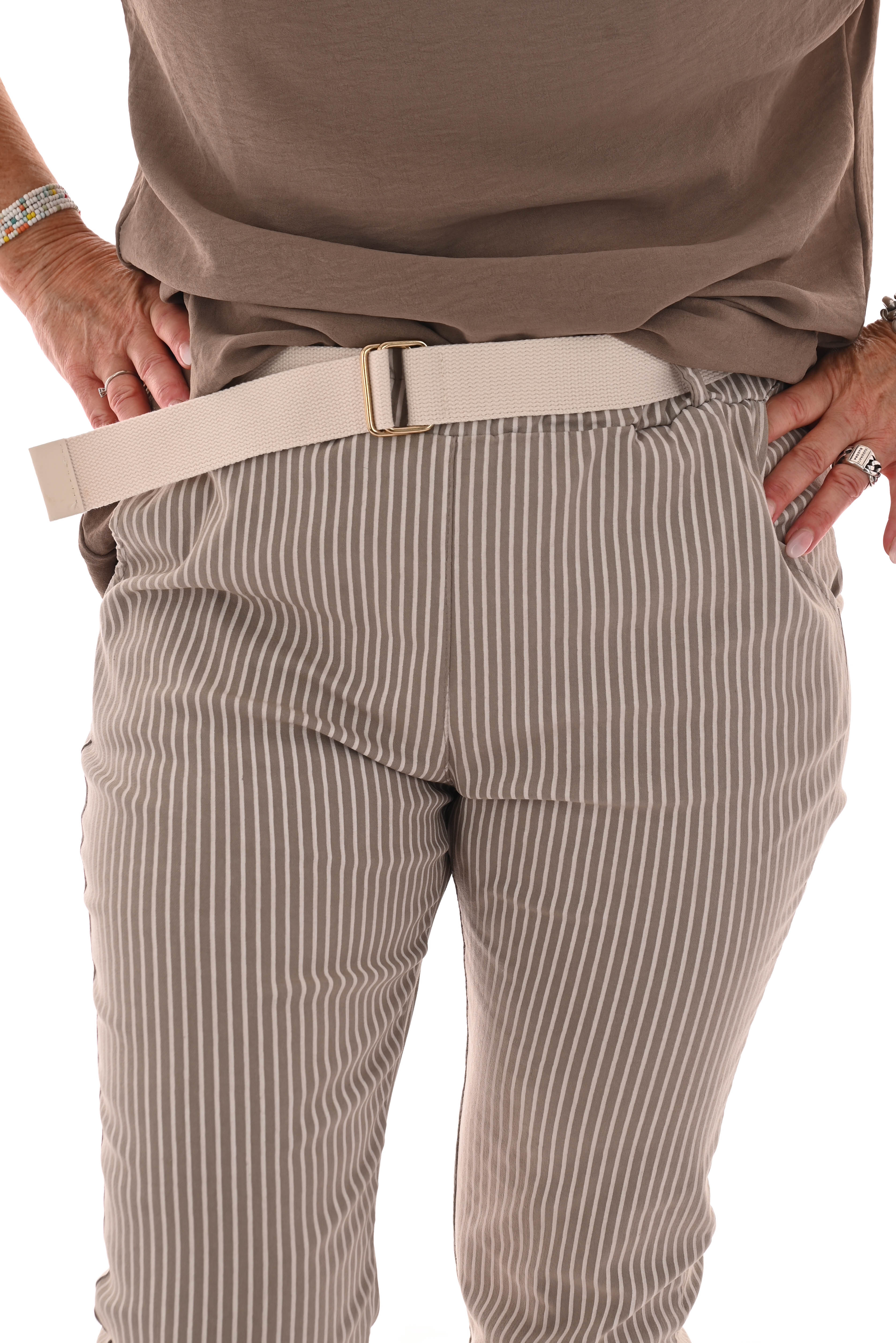 Stretchbroek streep taupe