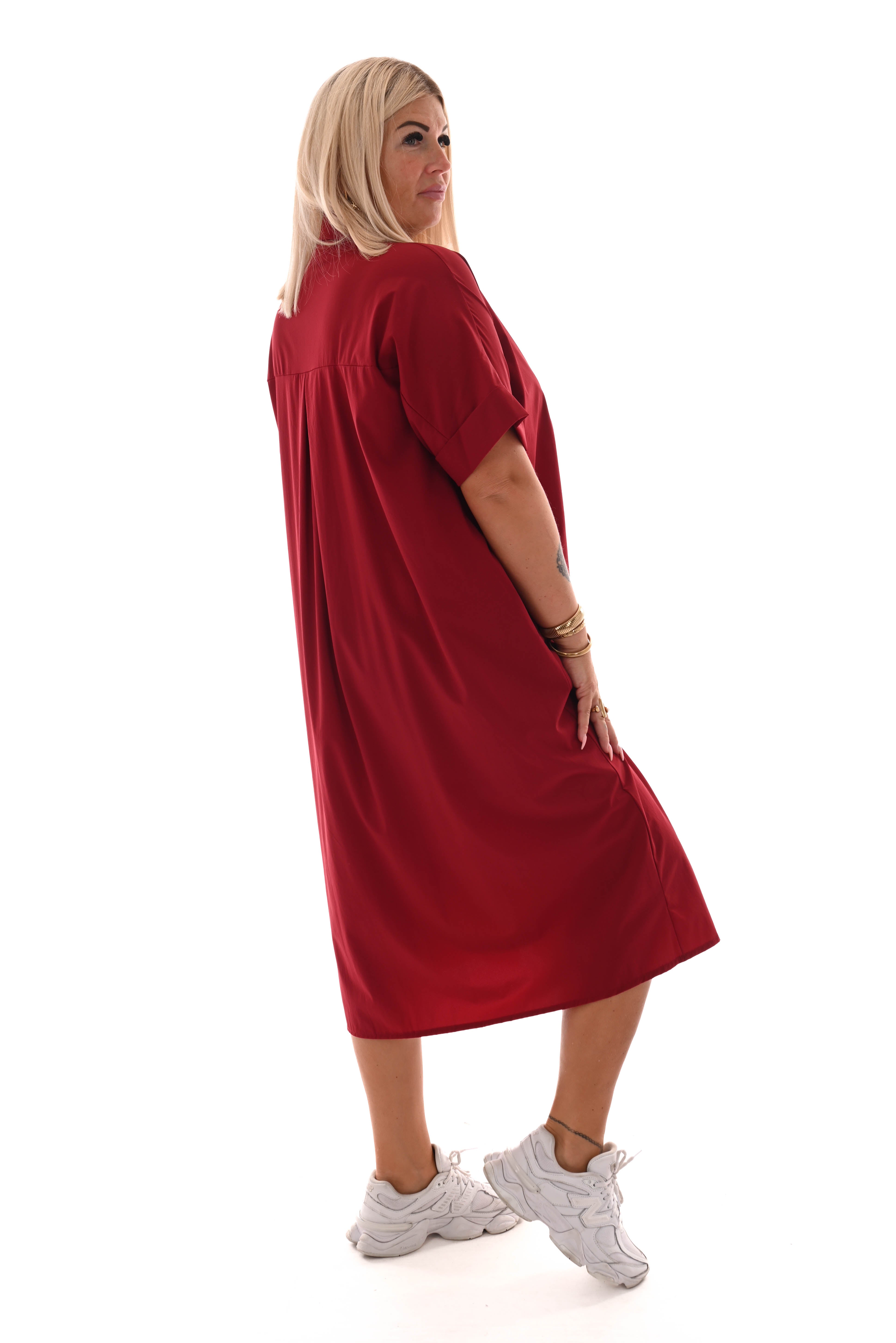 Lange blouse korte mouwen broche bordeaux