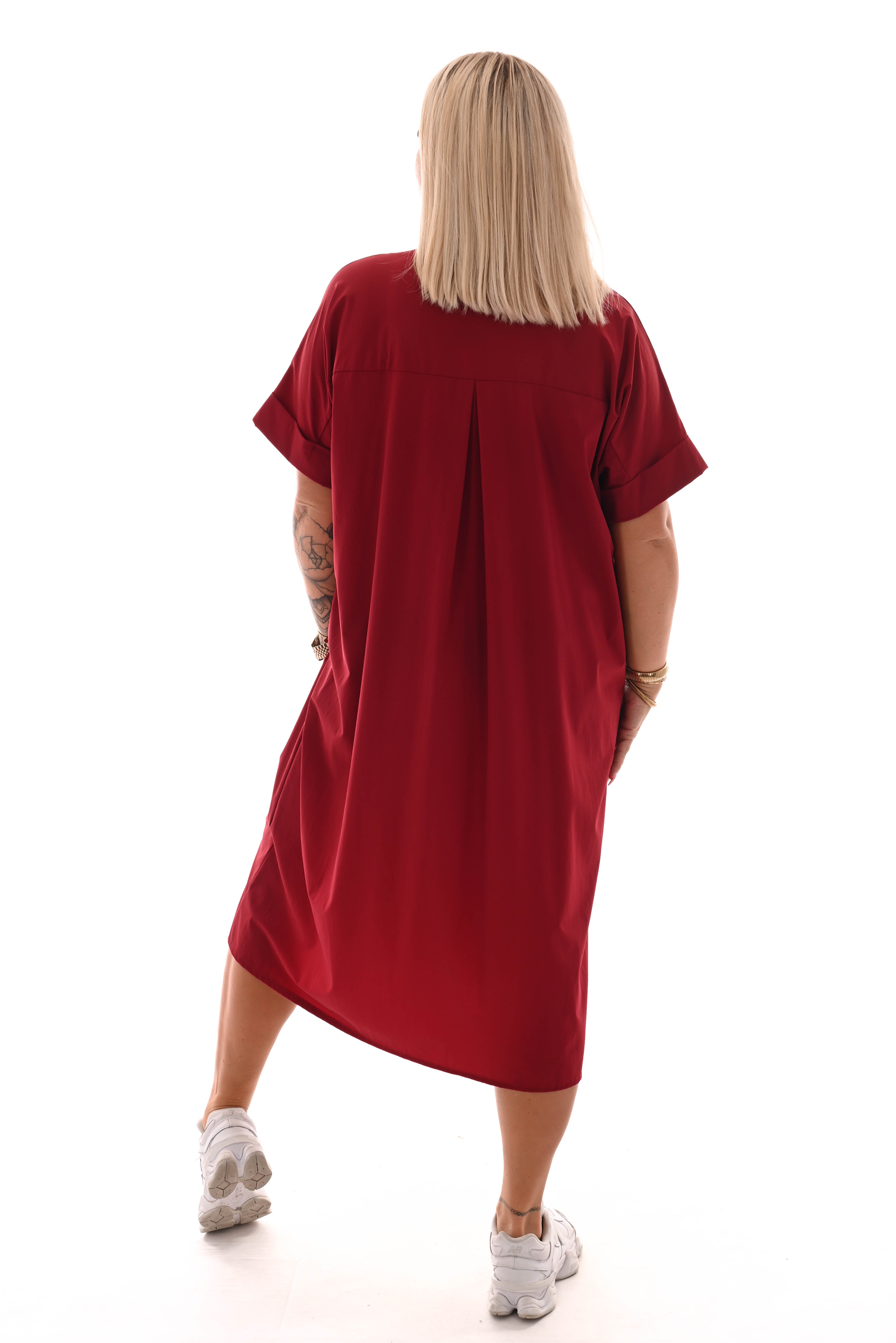 Lange blouse korte mouwen broche bordeaux
