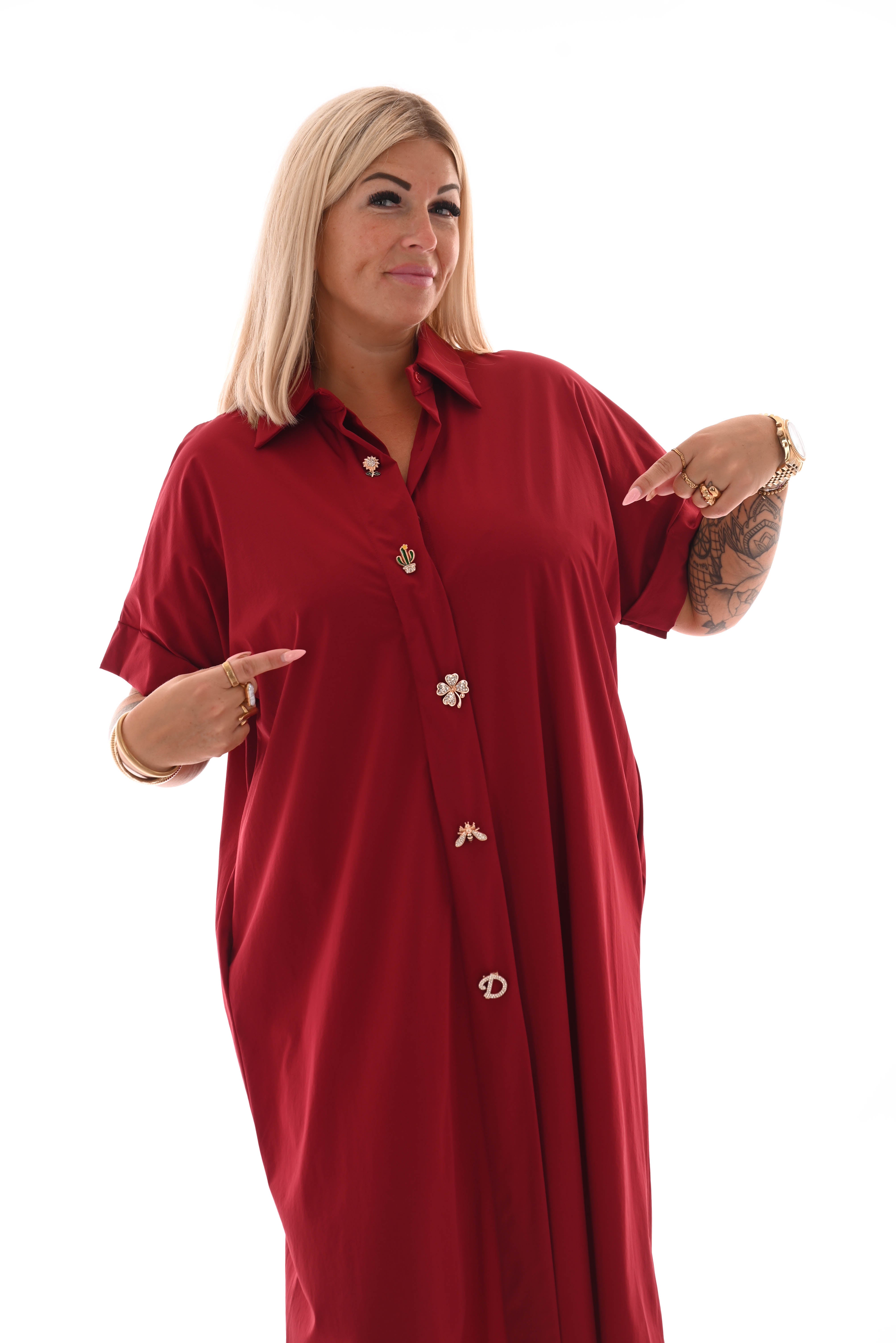 Lange blouse korte mouwen broche bordeaux