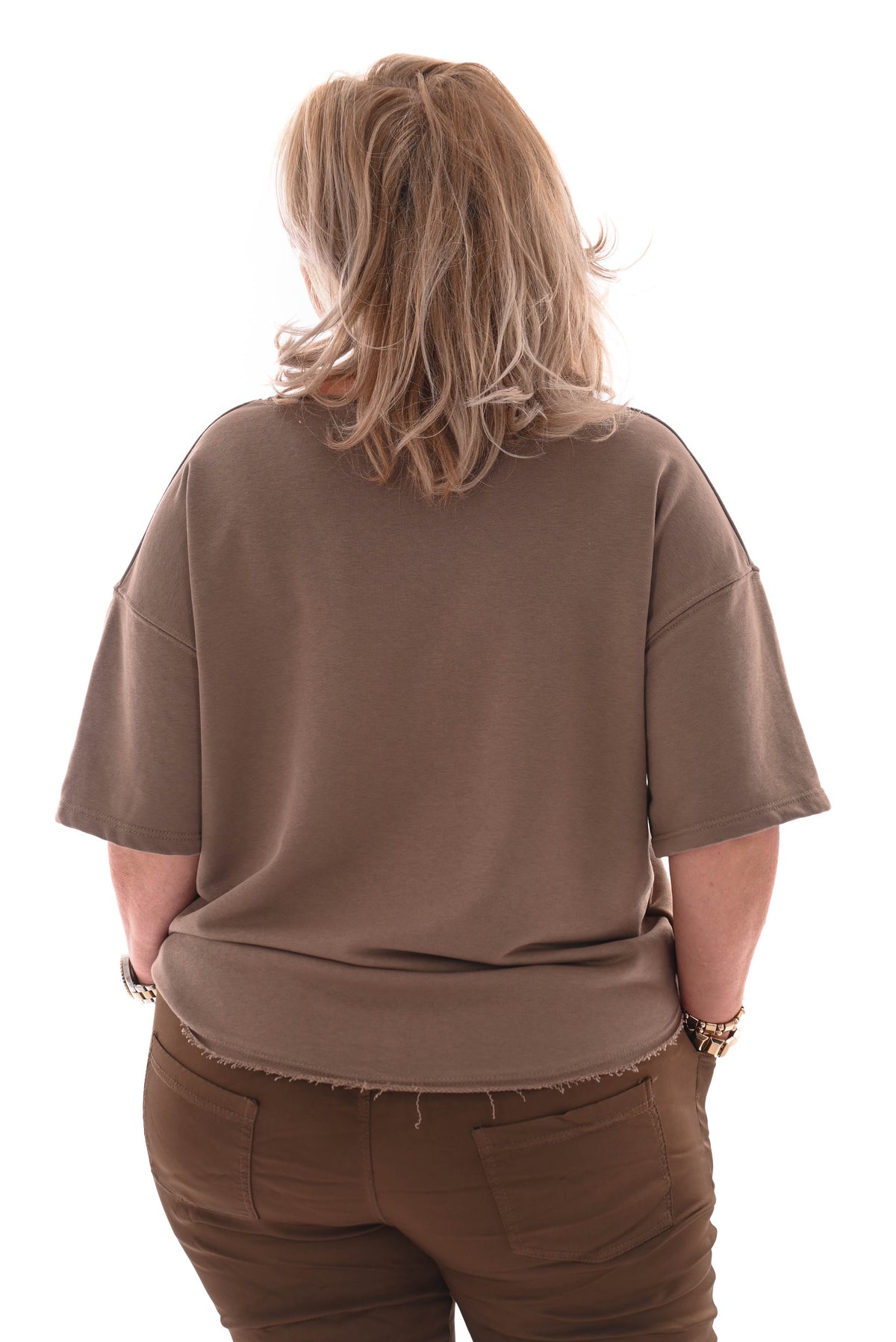 Sweater korte mouwen prosecco mood taupe