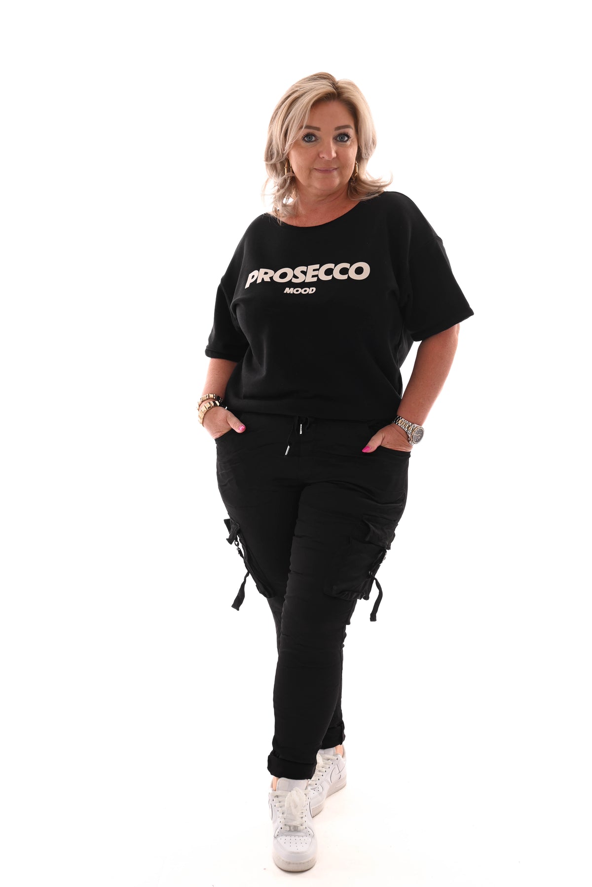 Stretchbroek silky cargo zwart