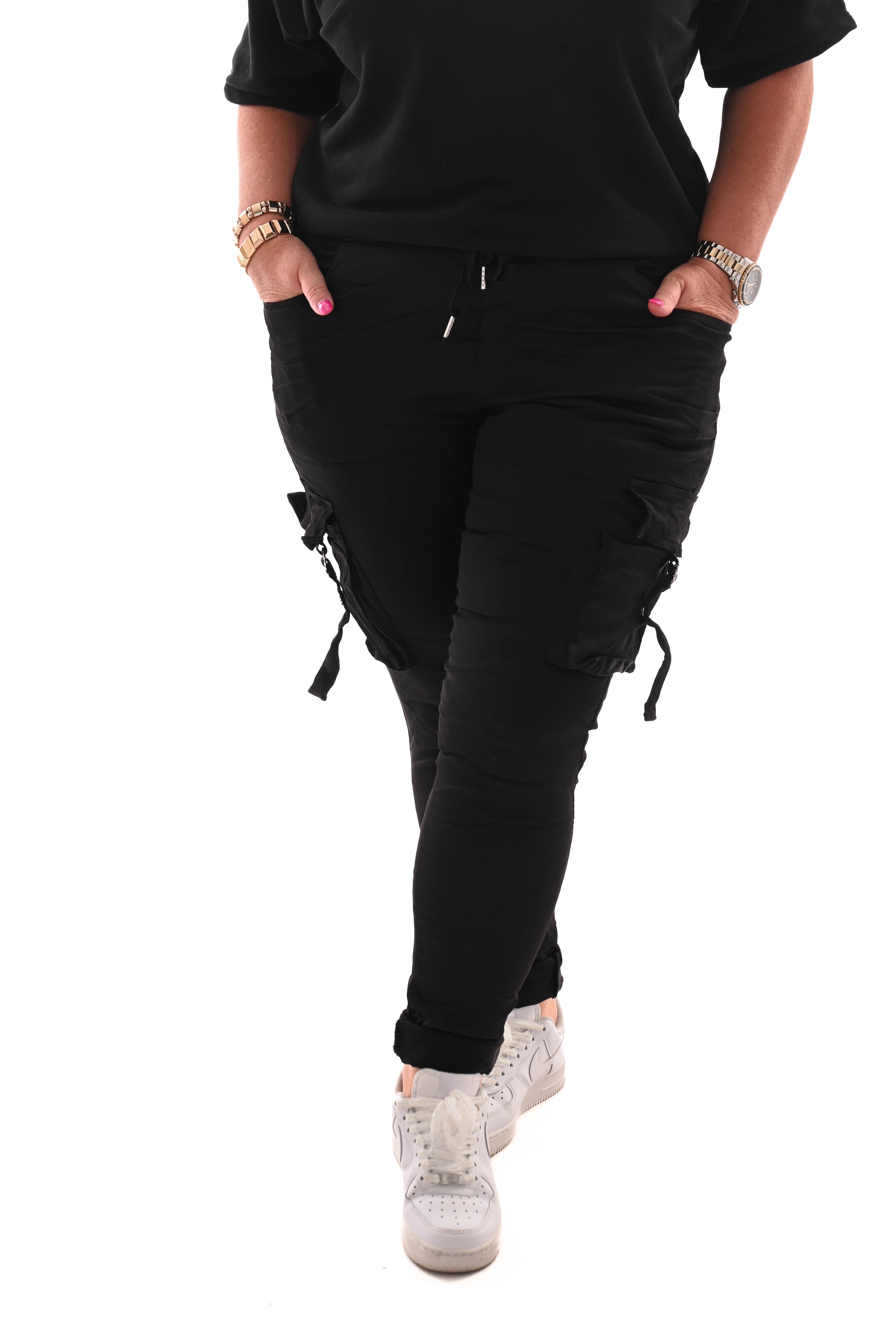 Stretchbroek silky cargo zwart