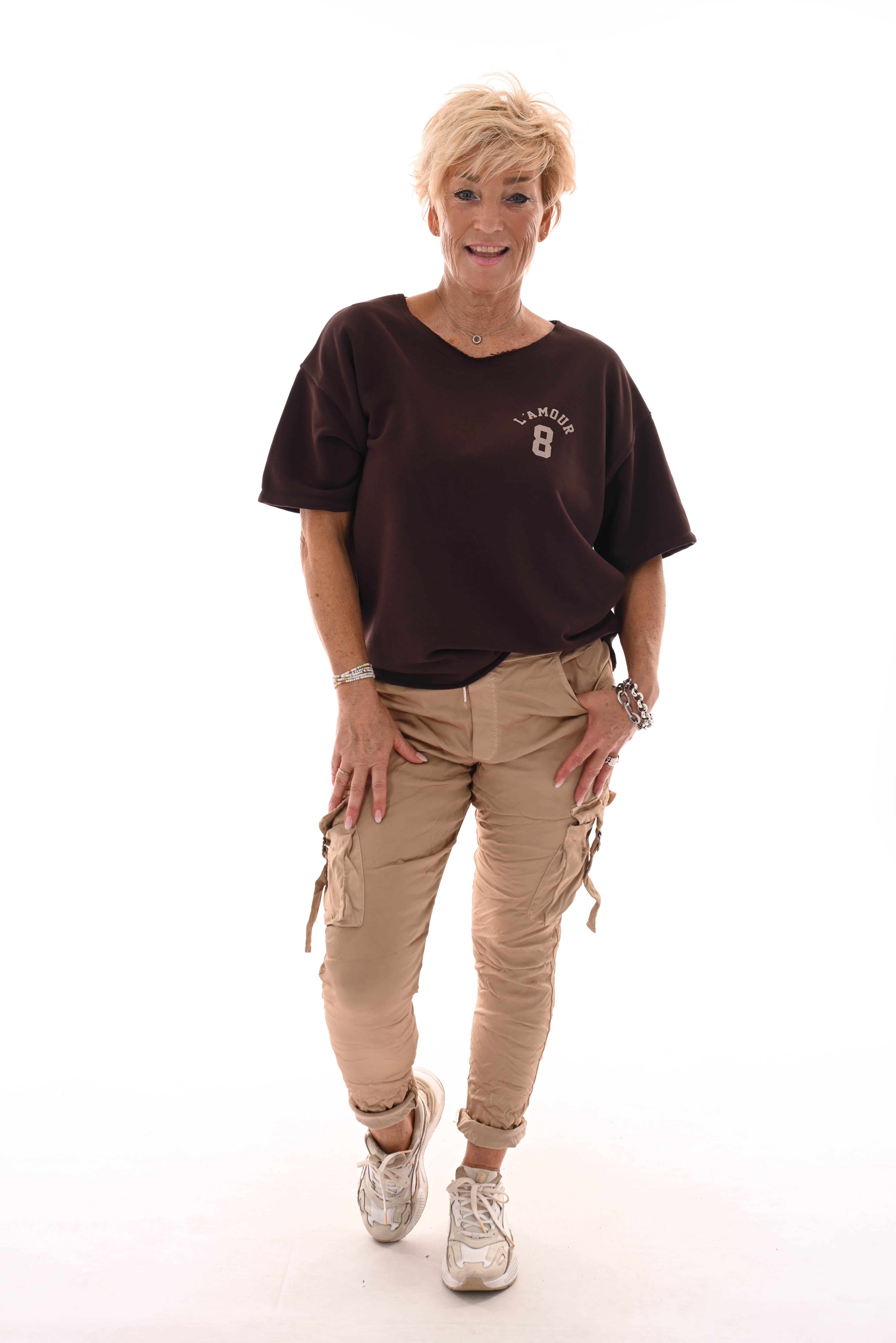 Stretchbroek silky cargo goud
