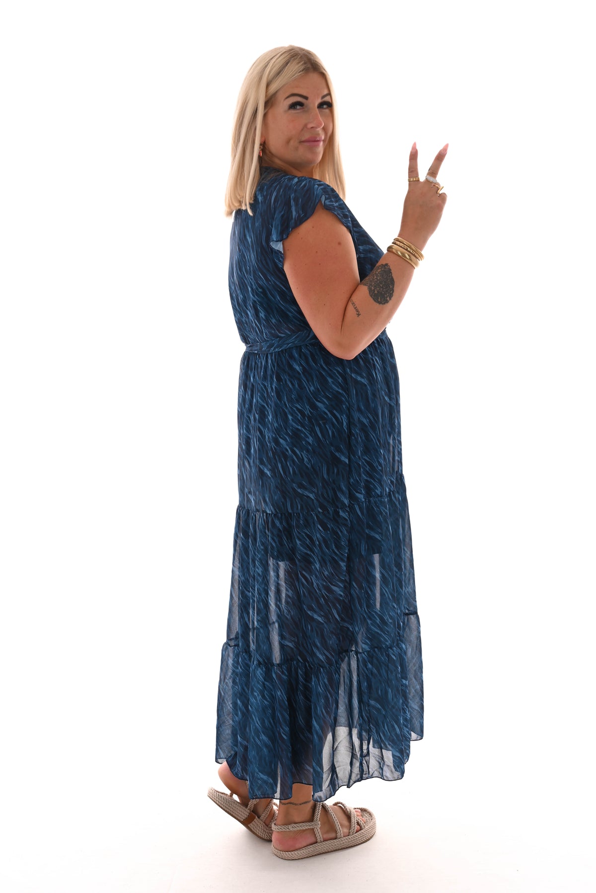 Maxi jurk met stroken print lines blauw