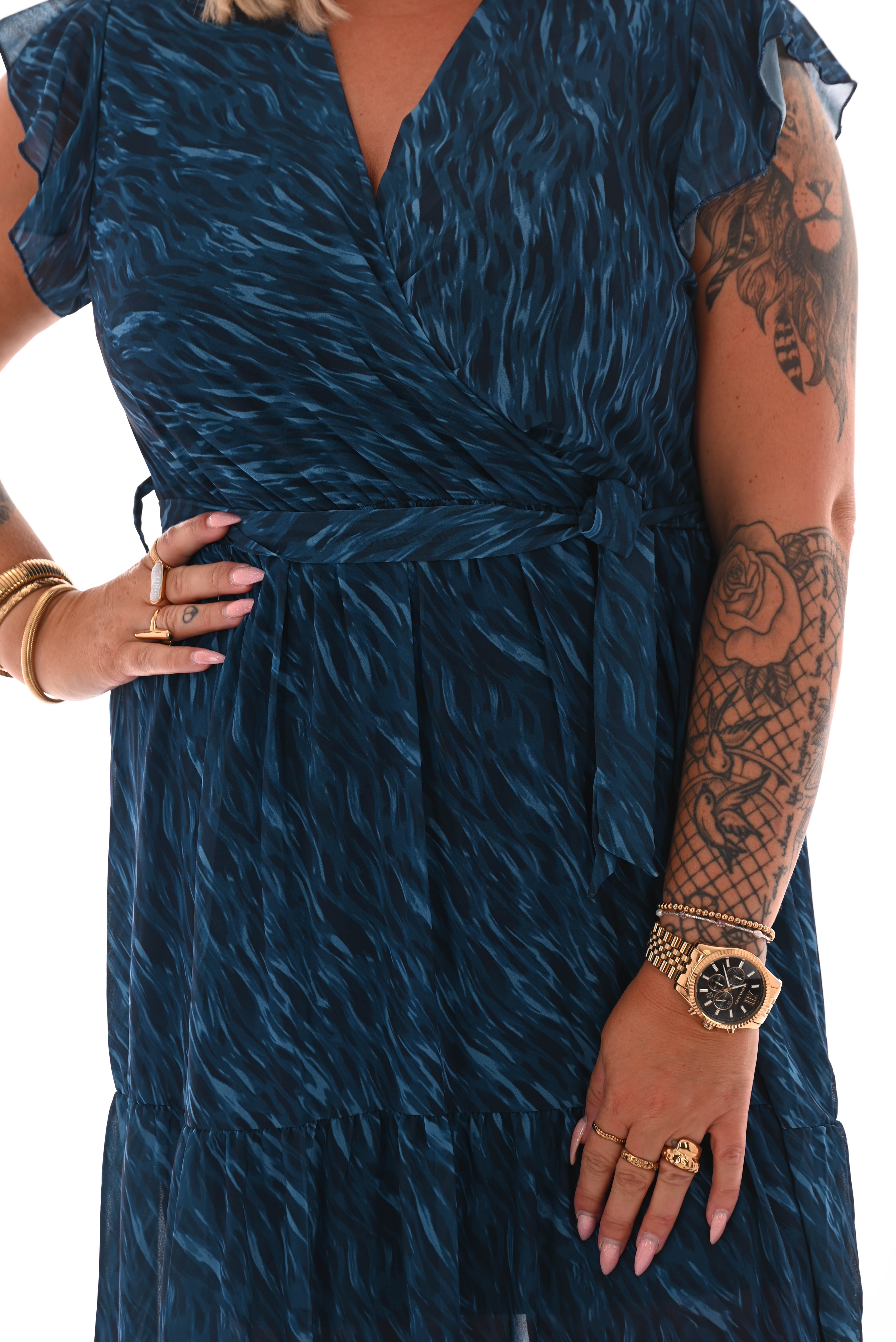 Maxi jurk met stroken print lines blauw