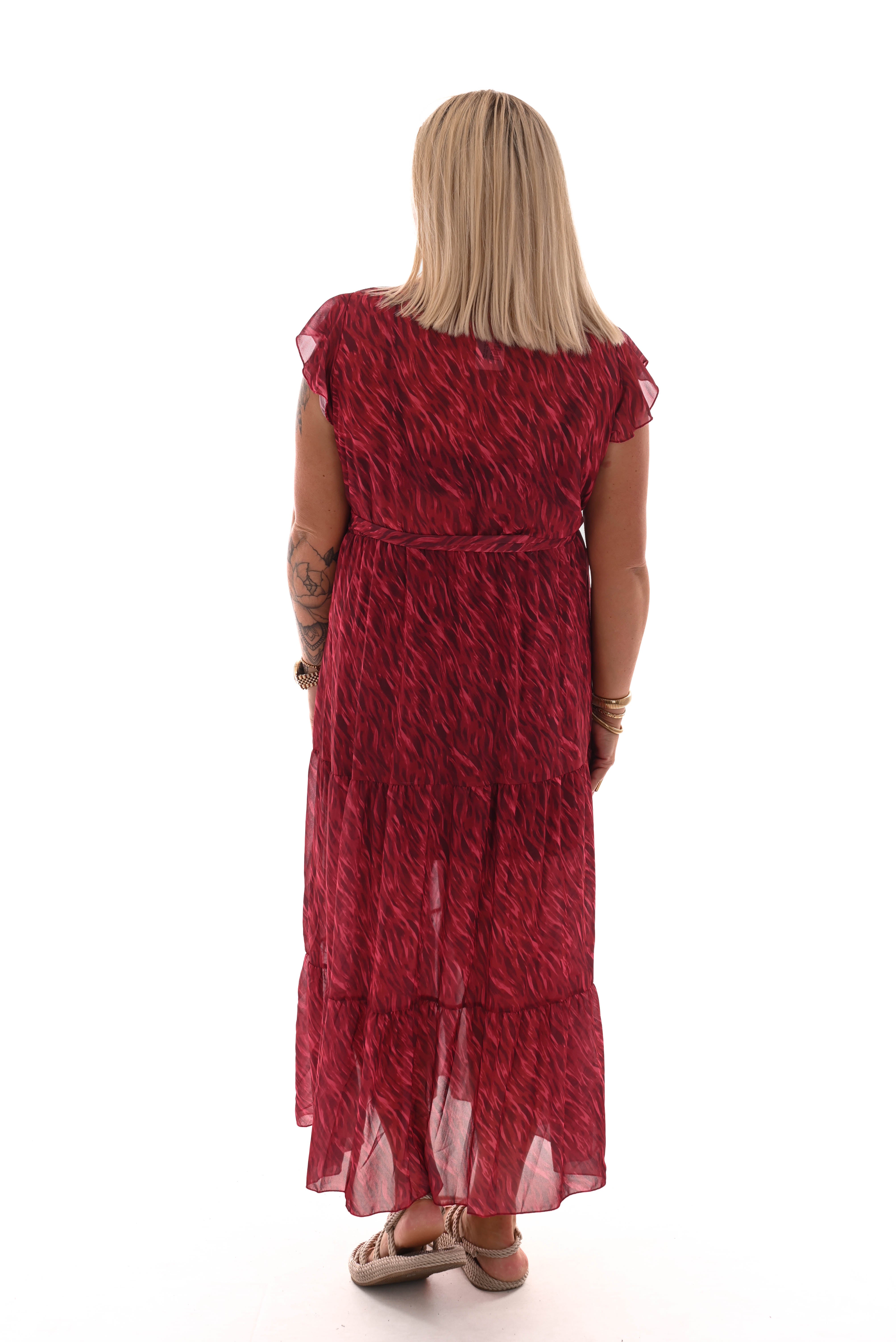 Maxi jurk met stroken print lines rood