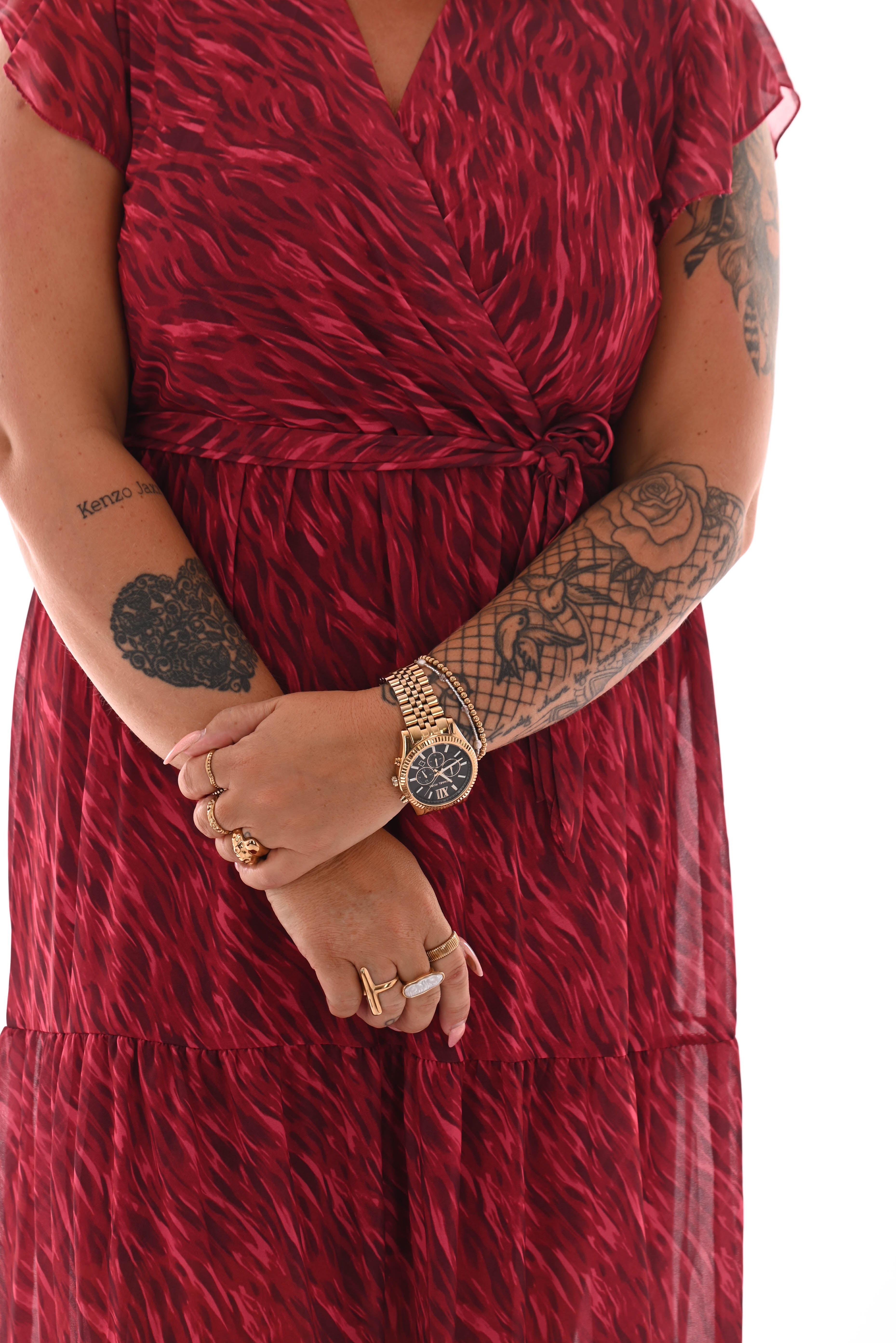 Maxi jurk met stroken print lines rood
