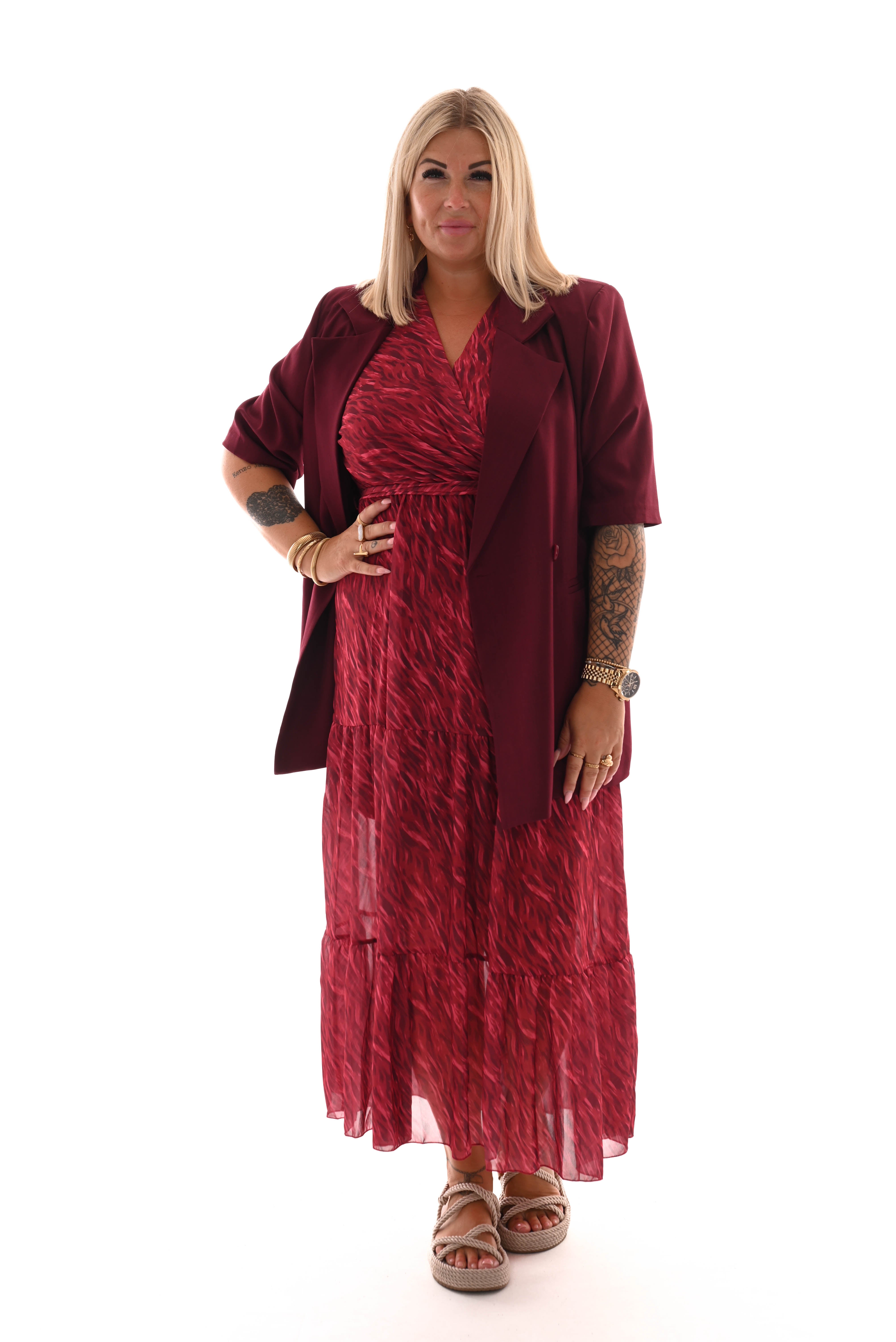 Maxi jurk met stroken print lines rood