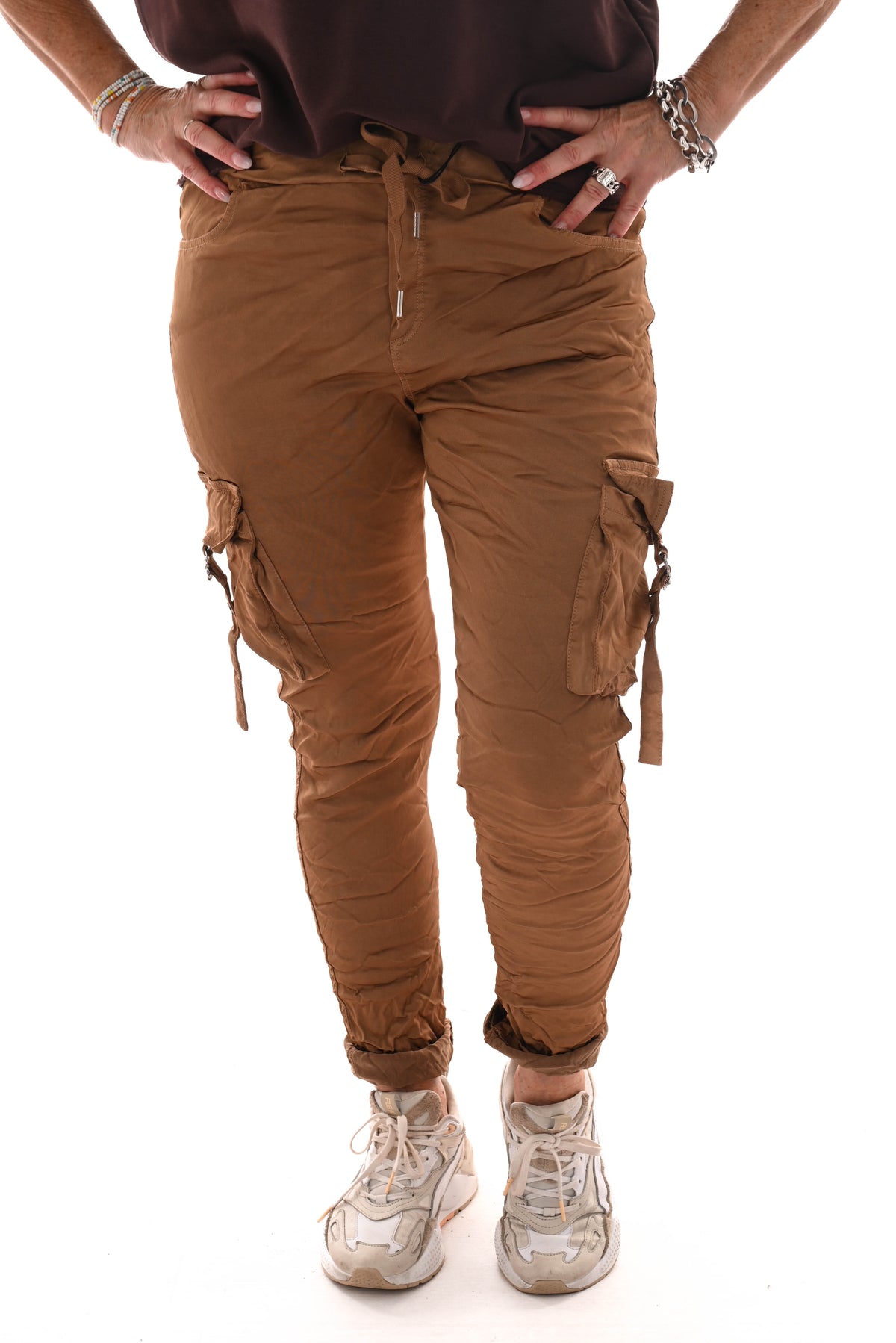 Stretchbroek silky cargo camel